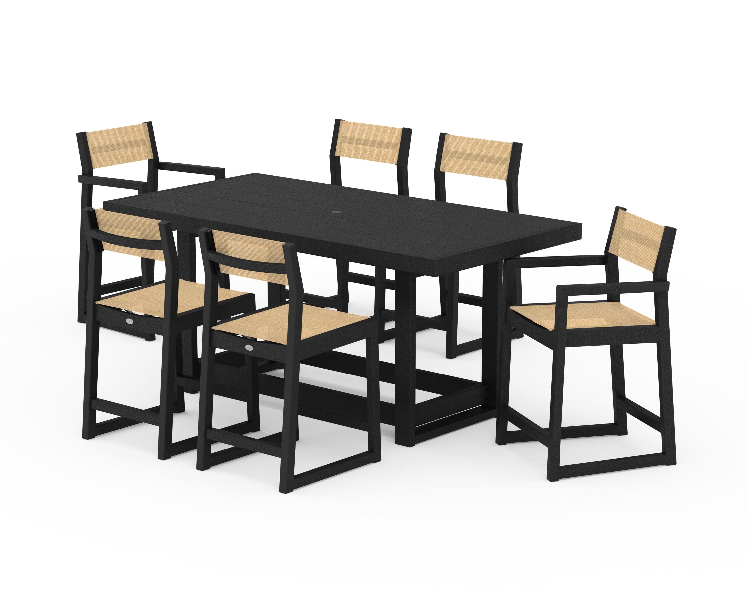EDGE Sling 7-Piece Counter Table Set in Black / Dupioni Apricot Sling