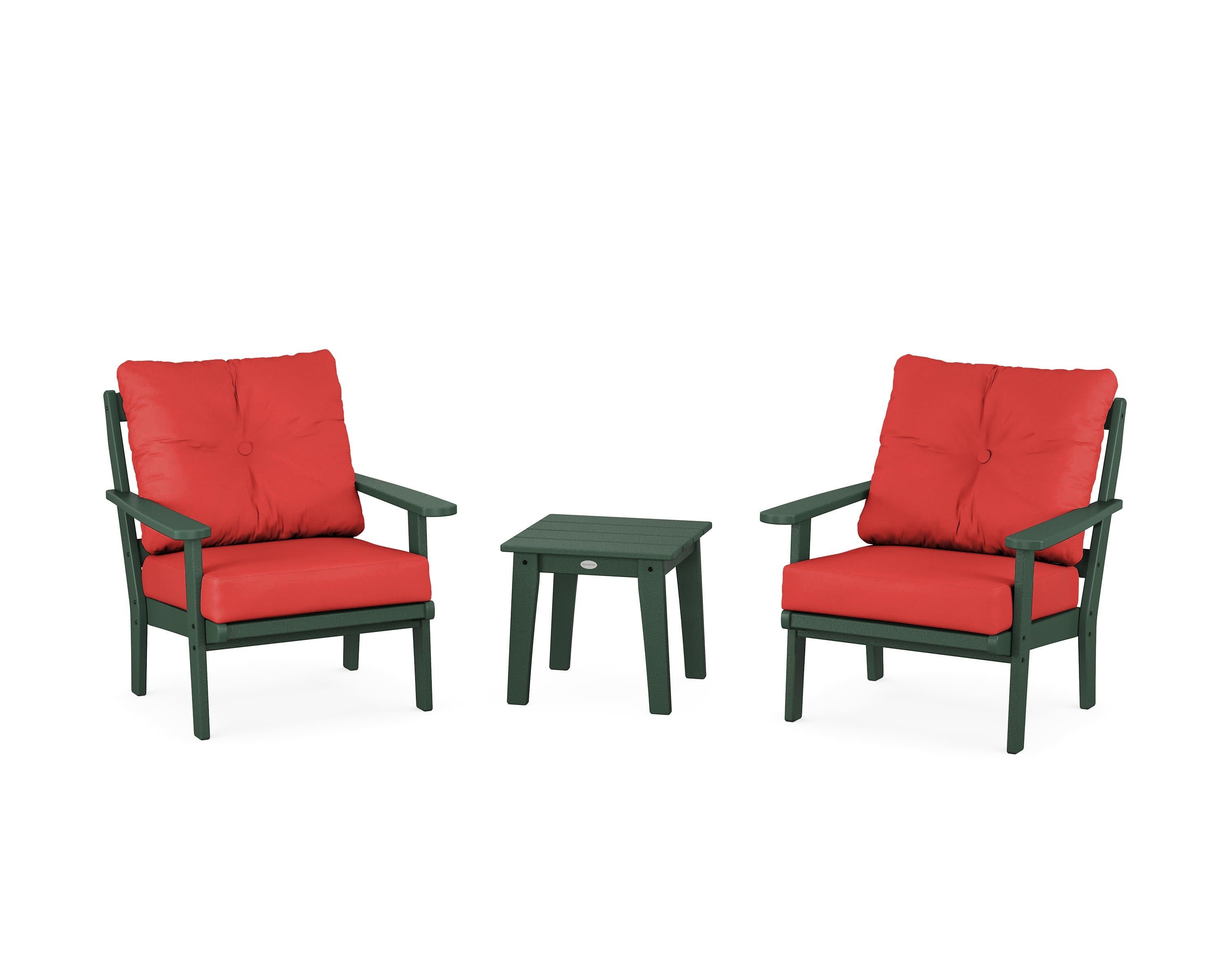 Mission 3-Piece Deep Seating Set in Green / Crimson Linen