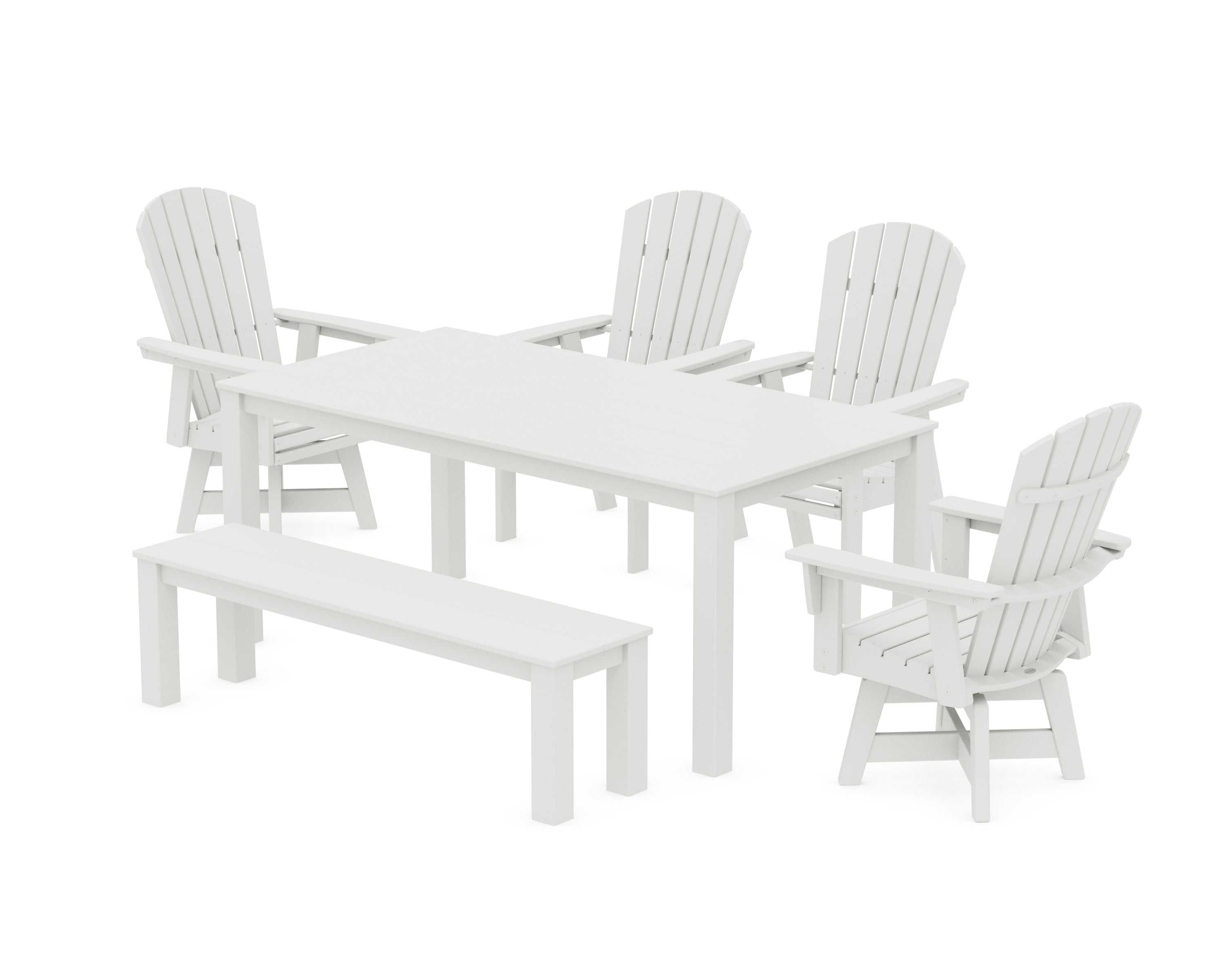 Nautical Curveback Adirondack Swivel 6-Piece Parsons Dining Set with Bench in Vintage White