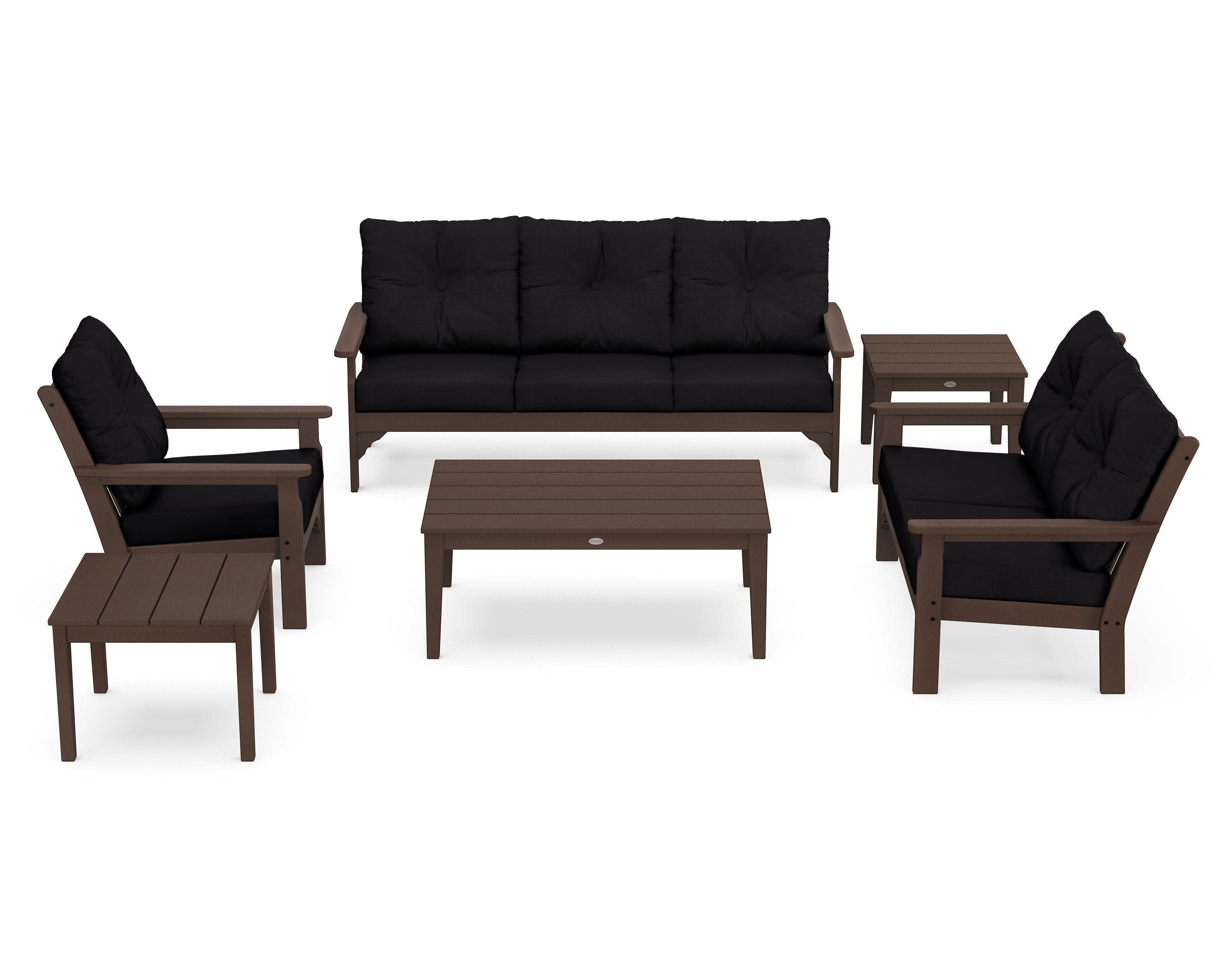 Vineyard 6-Piece Deep Seating Set in Mahogany / Midnight Linen