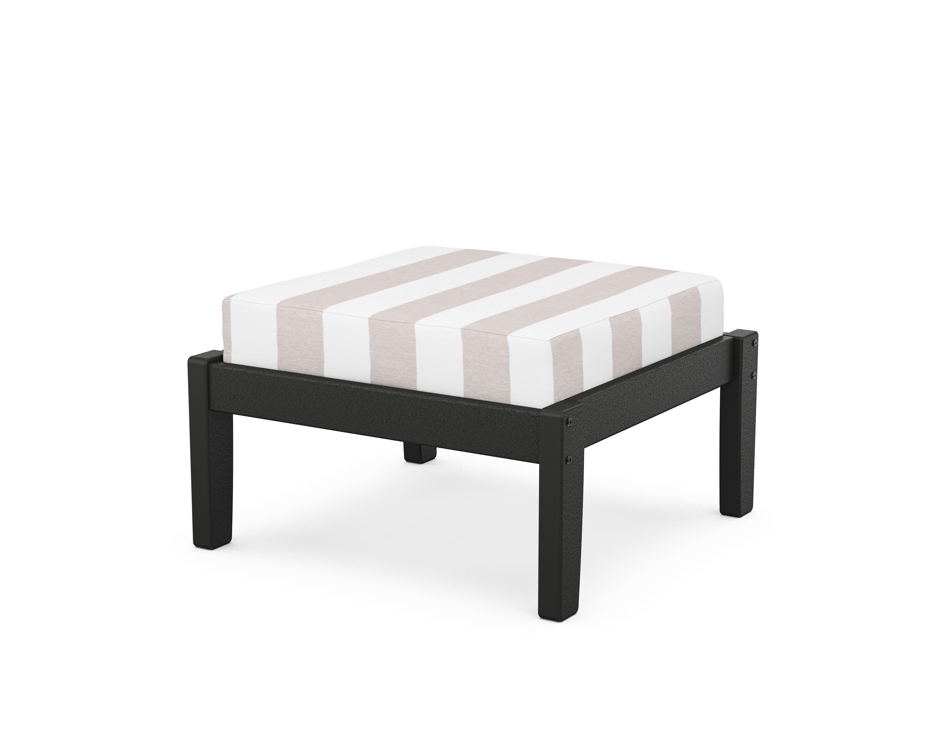 Deep Seating Ottoman in Black / Cabana Stripe Dune Burlap