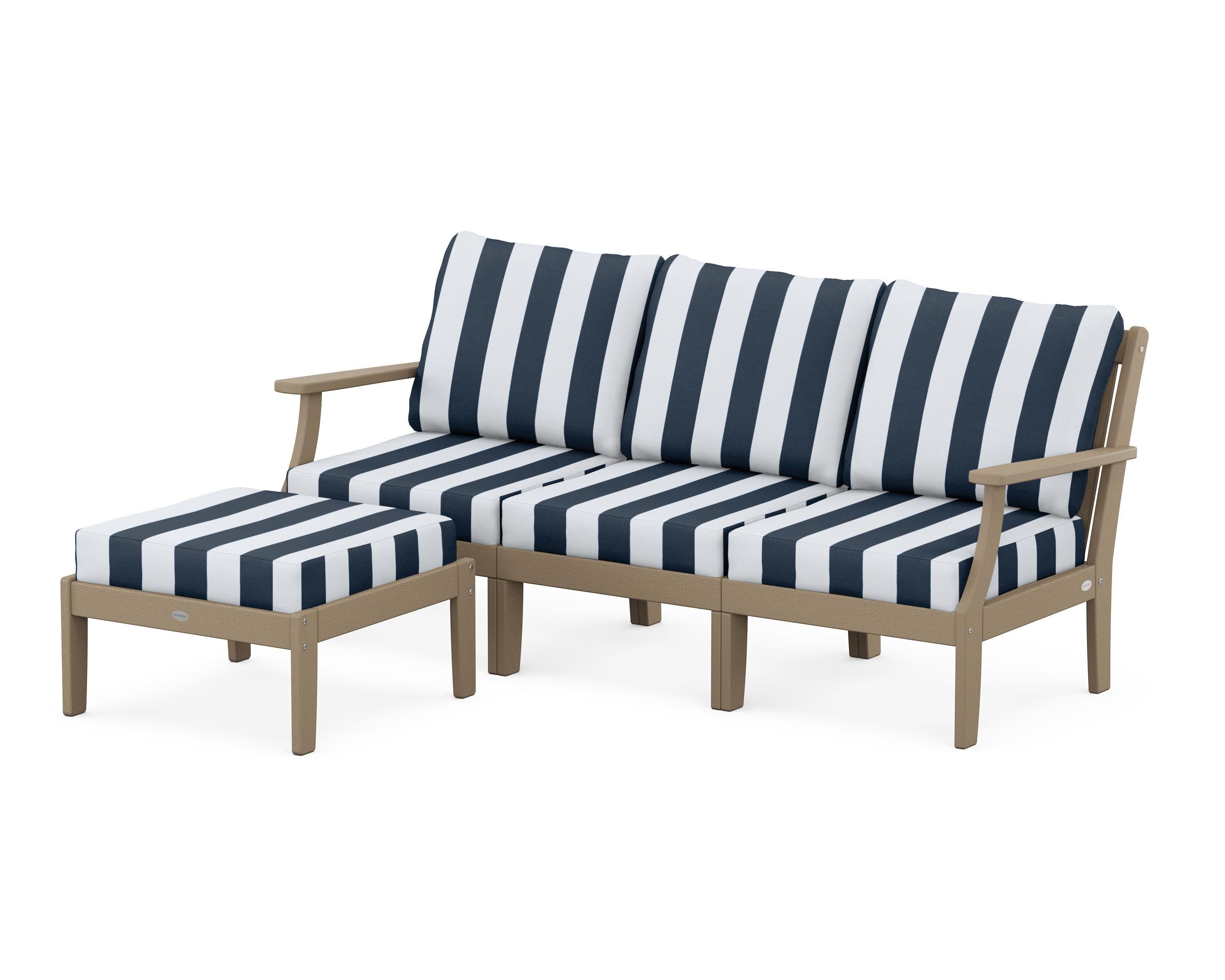 Braxton Modular 4-Piece Deep Seating Set with Ottoman in Vintage Sahara / Cabana Stripe Marine Indigo