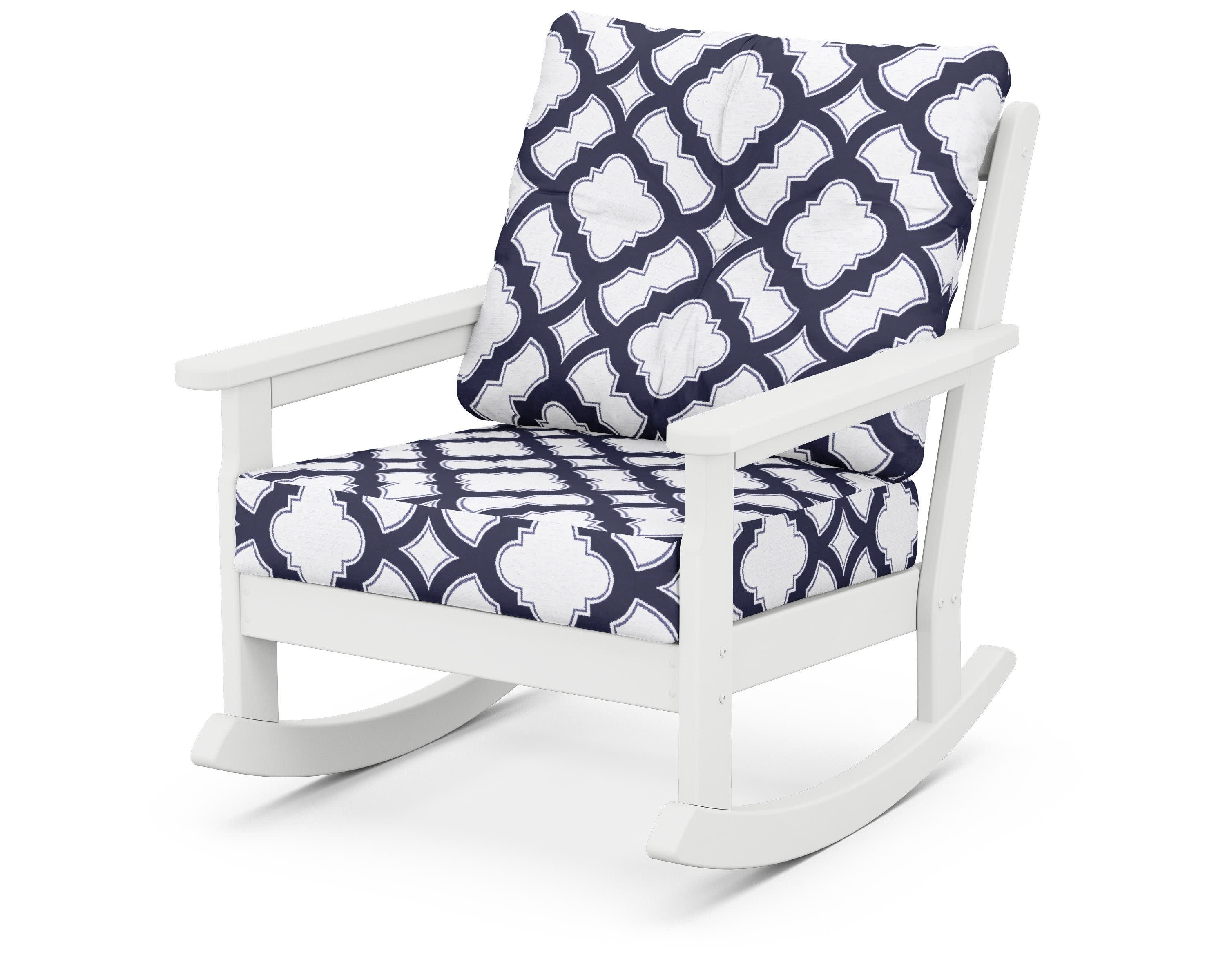 Vineyard Deep Seating Rocking Chair in White / Trellis Navy