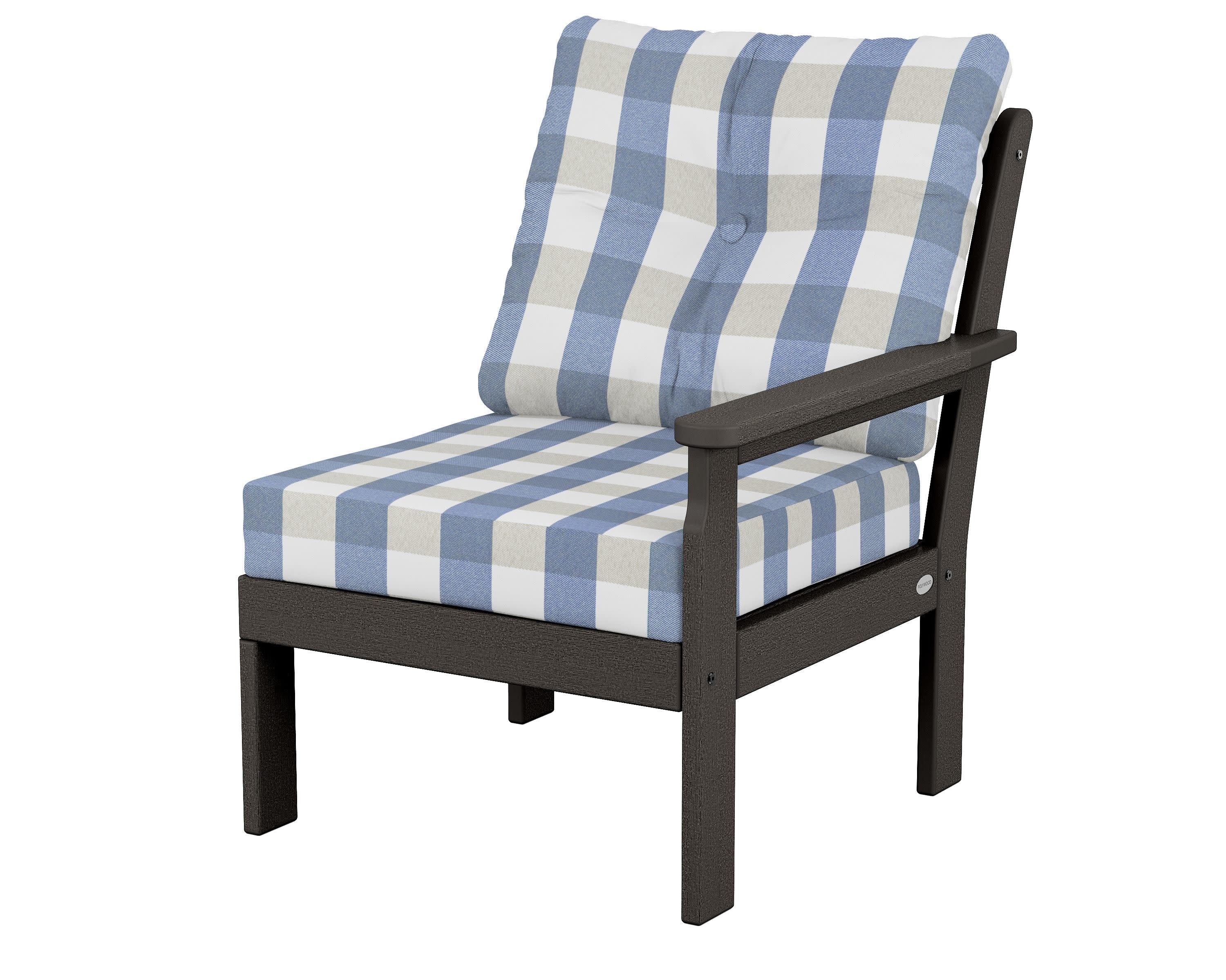 Vineyard Modular Right Arm Chair in Vintage Coffee / Buffalo Plaid Sky Blue