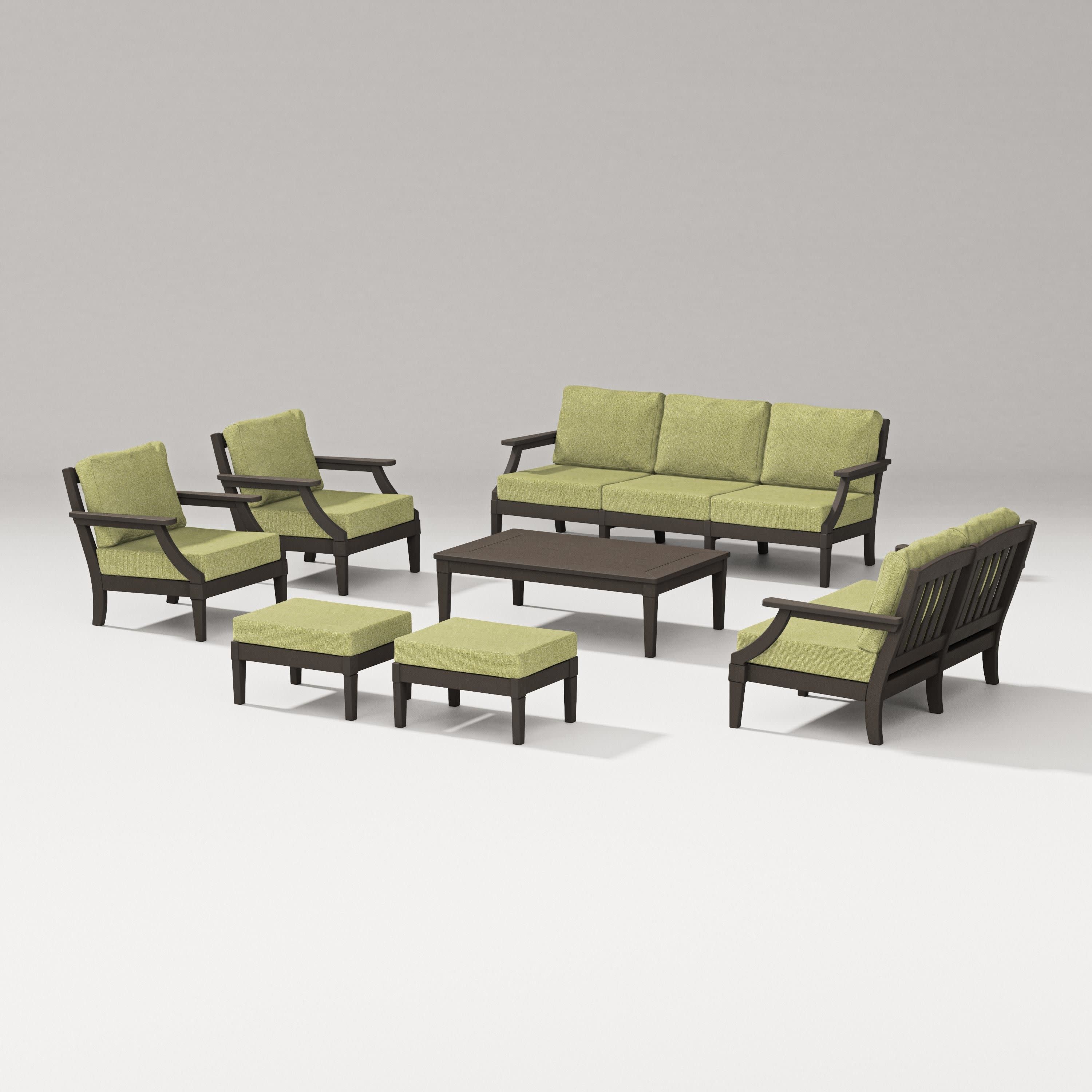 Estate 7-Piece Lounge Sofa Set in Vintage Coffee / Chartreuse Boucle