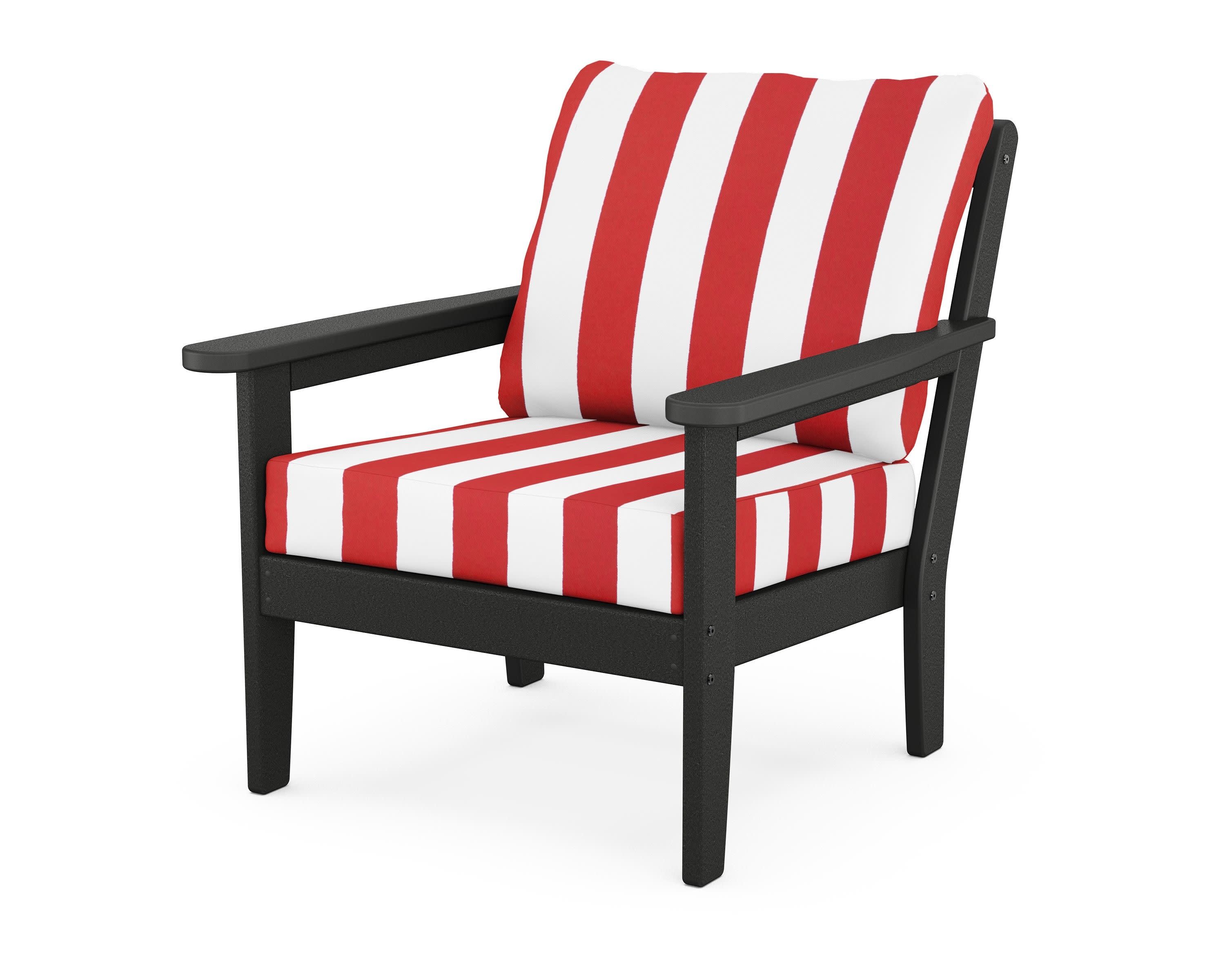 Cottage Deep Seating Chair in Black / Cabana Stripe Crimson