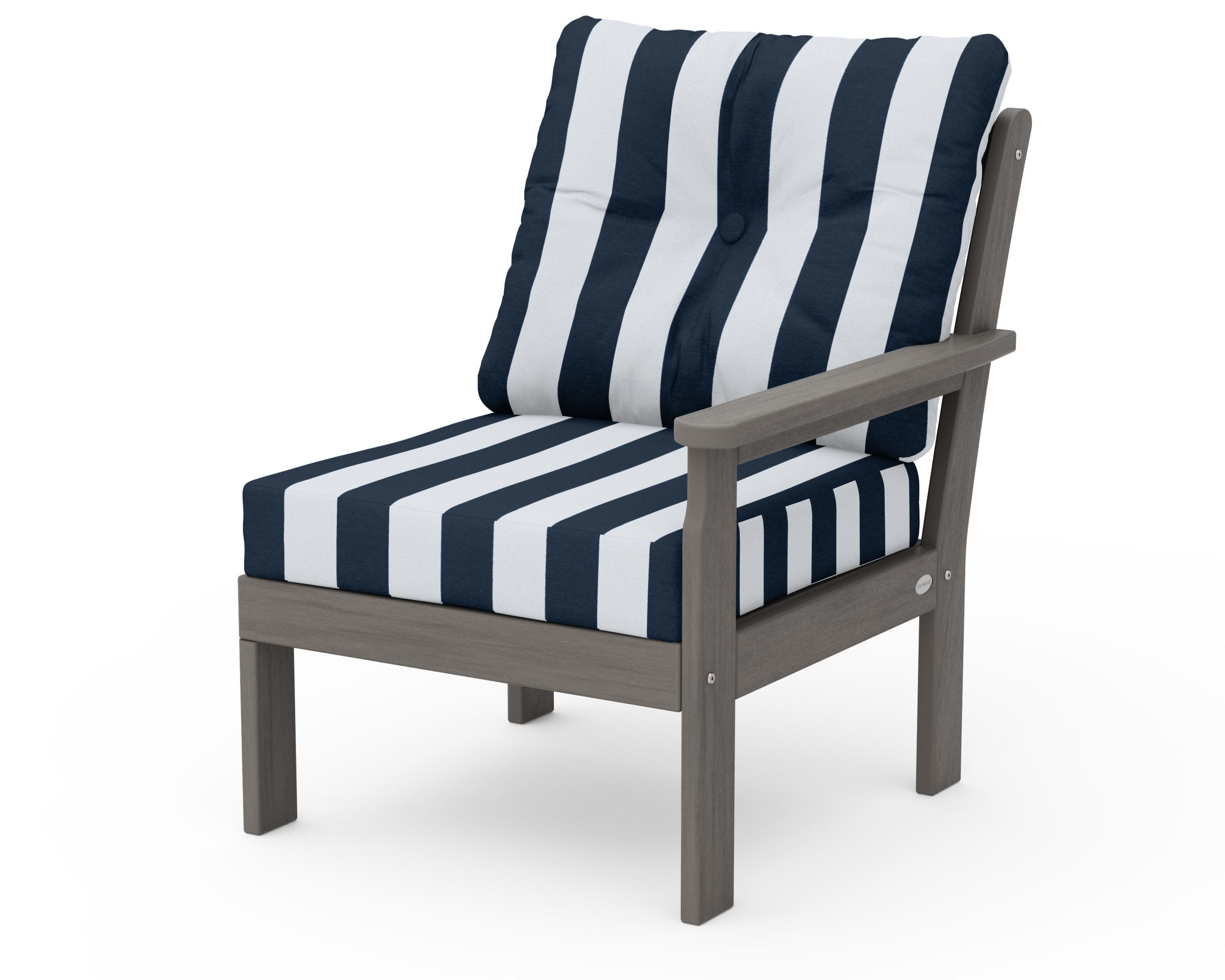Vineyard Modular Right Arm Chair in Driftwood / Cabana Stripe Marine Indigo