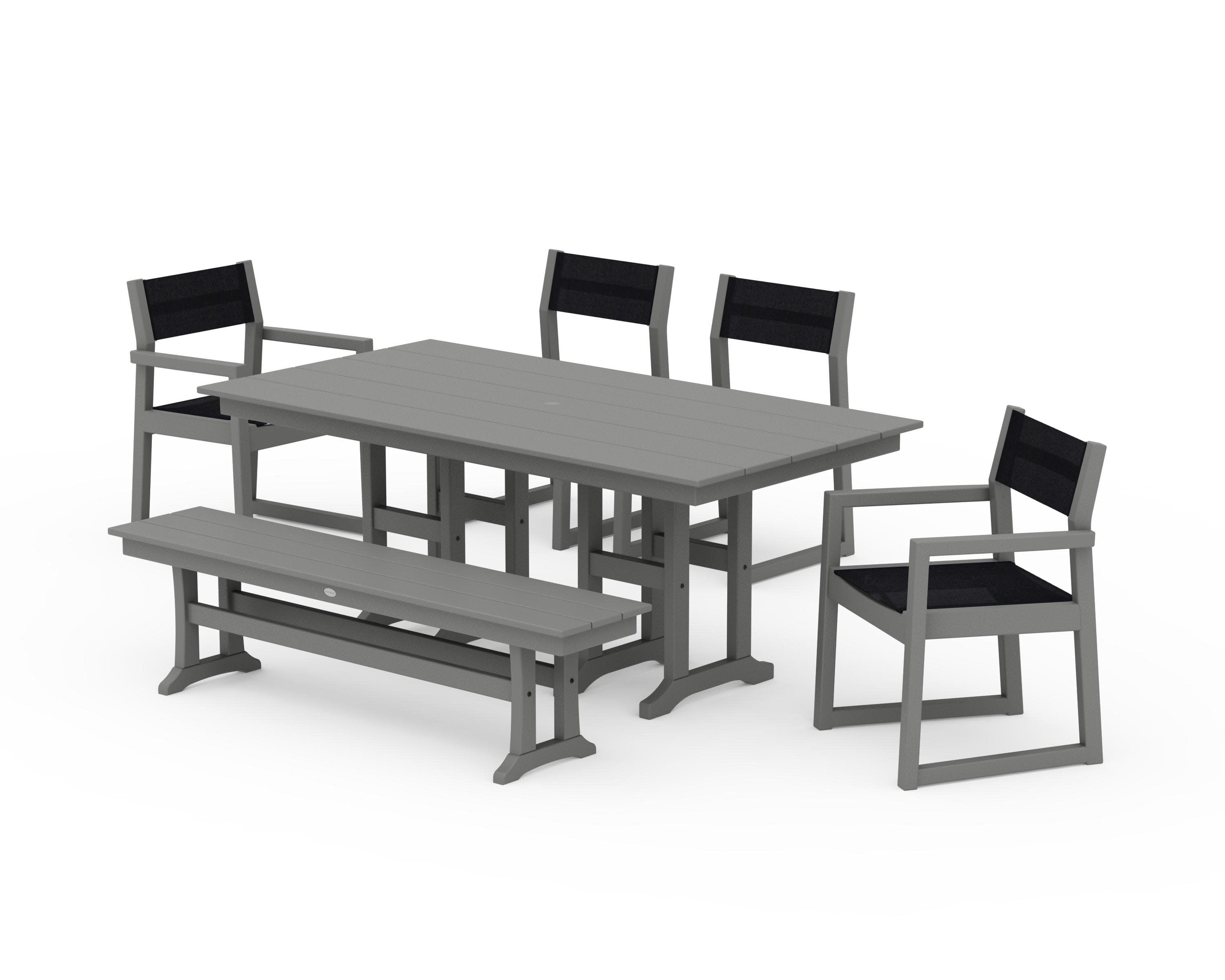 EDGE Sling 6-Piece Farmhouse Dining Set in Slate Grey / Black Sling