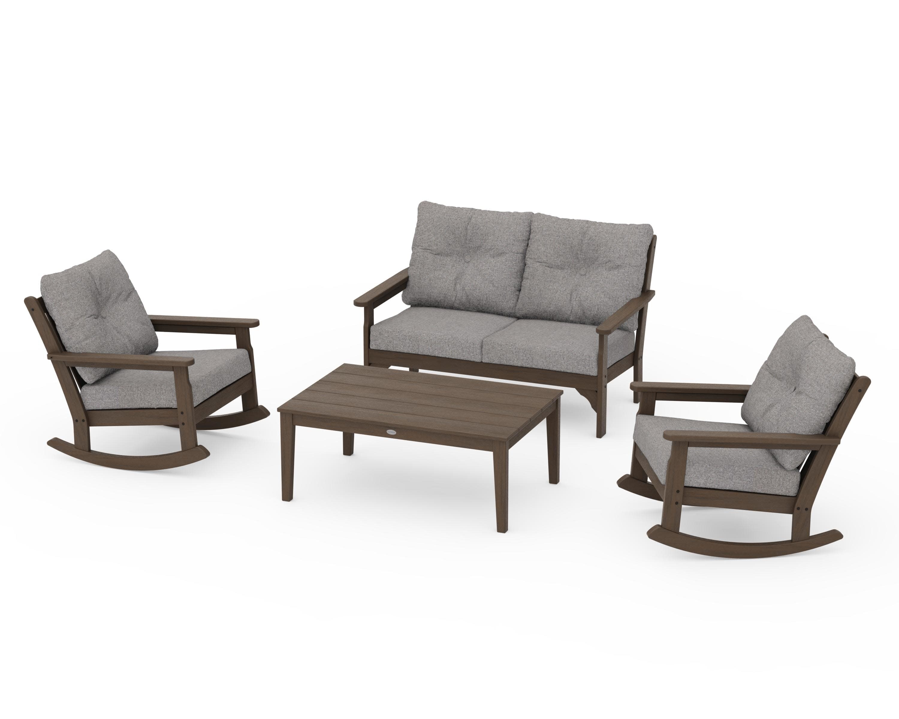 Vineyard 4-Piece Deep Seating Rocking Chair Set in Kona / Grey Mist