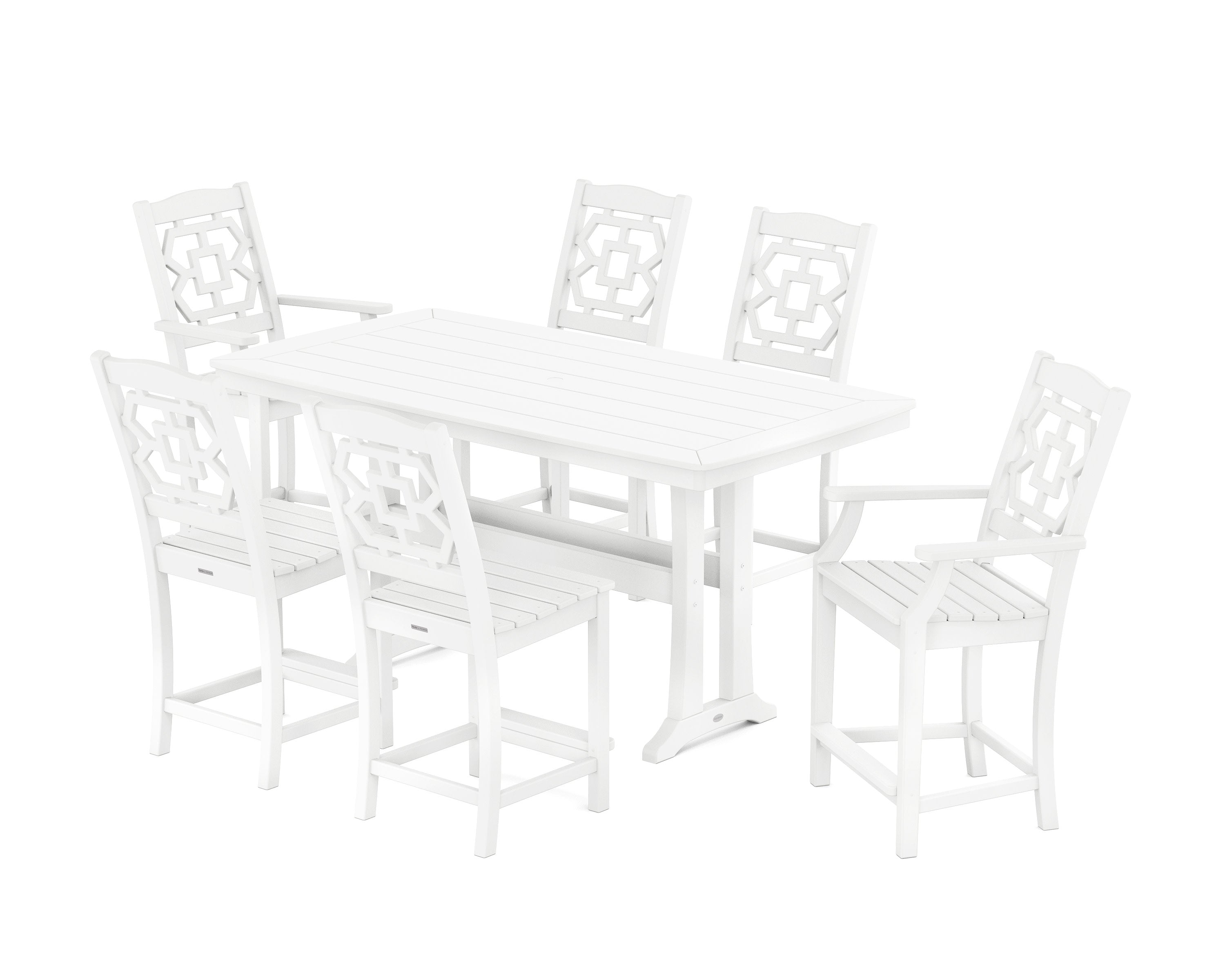 Chinoiserie 7-Piece Counter Set with Trestle Legs in White