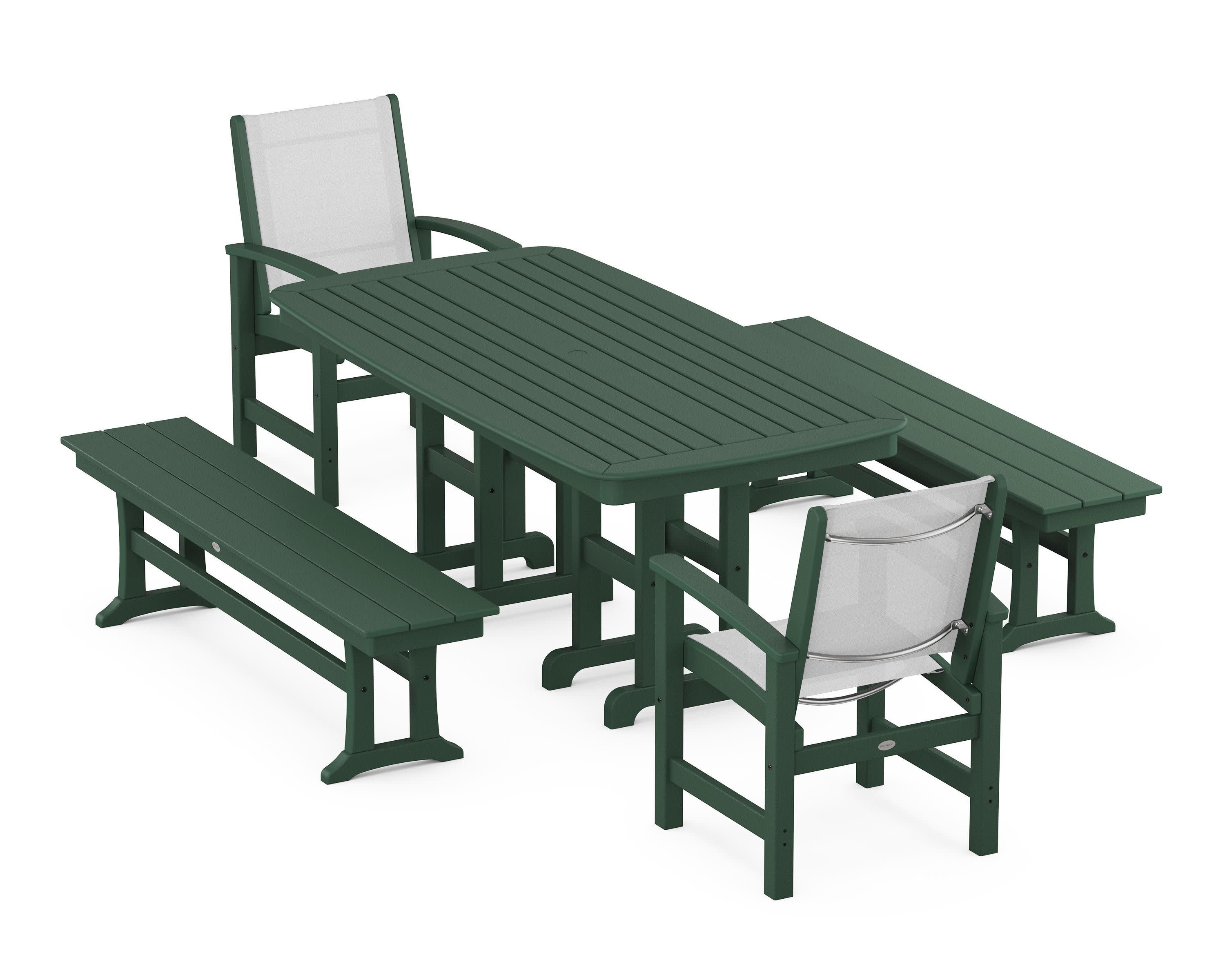 Coastal 5-Piece Dining Set in Green / White Sling