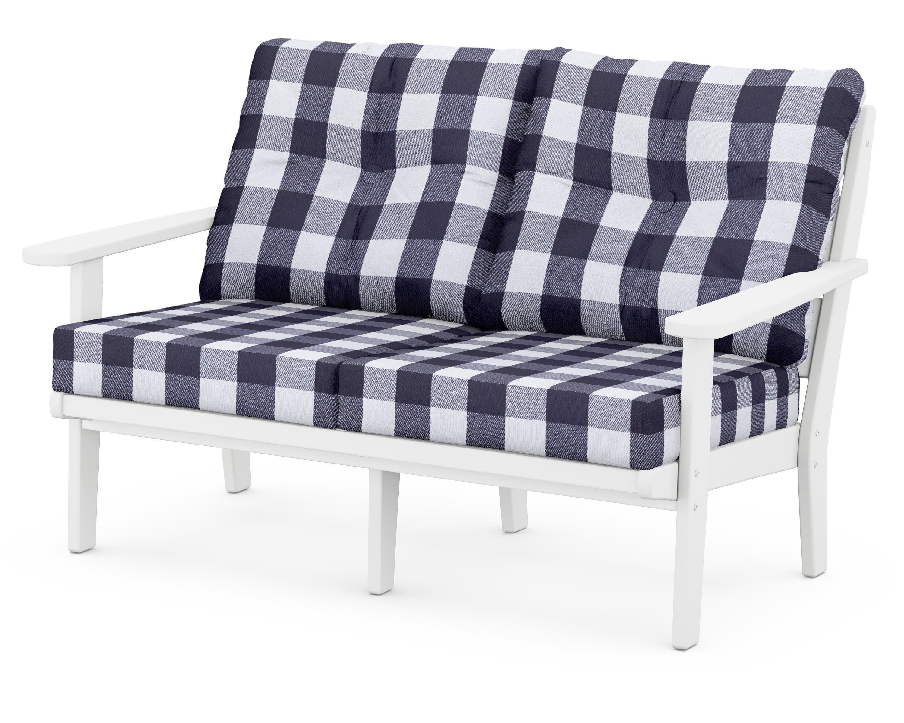 Lakeside Deep Seating Loveseat in White / Buffalo Plaid Navy