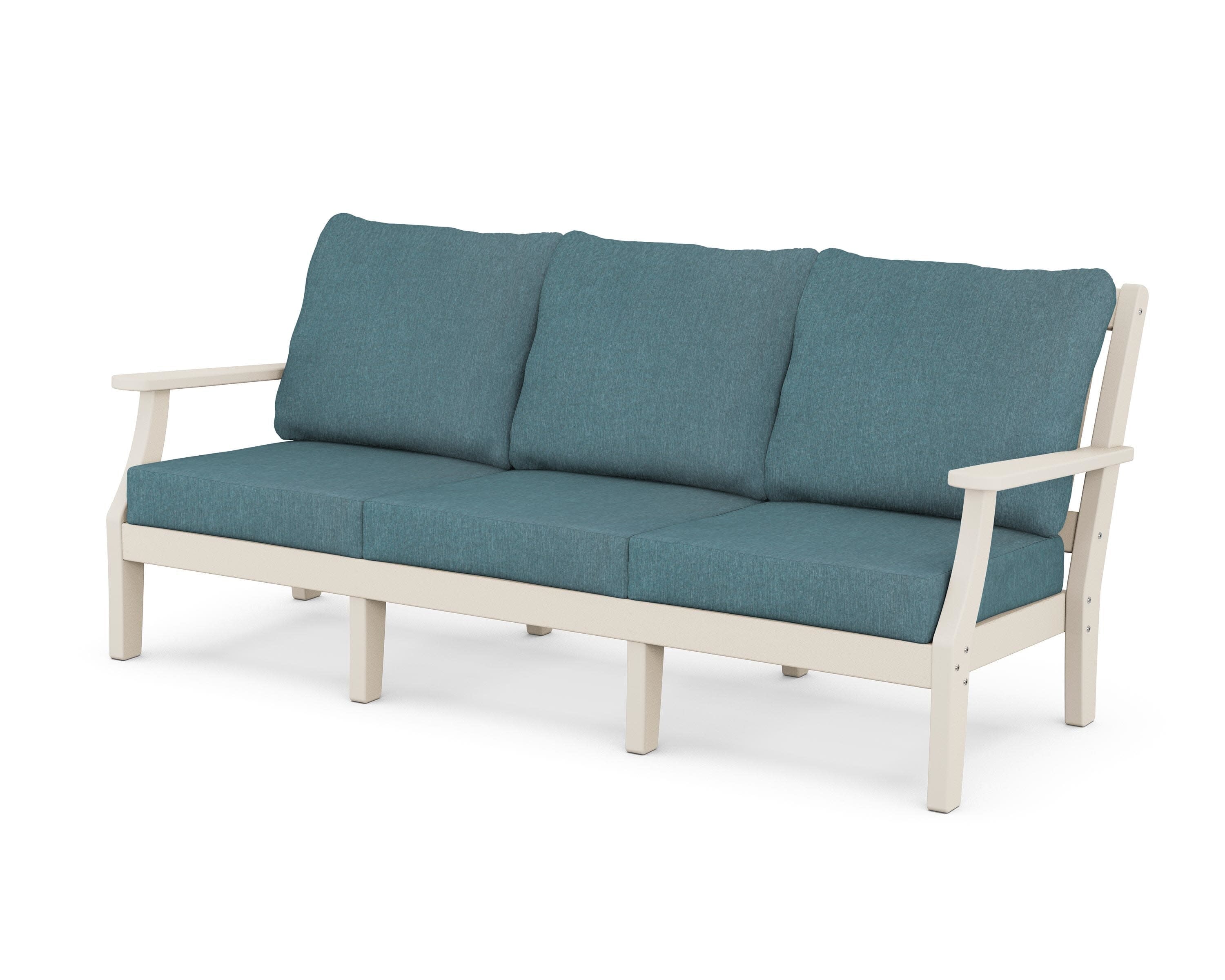 Chinoiserie Deep Seating Sofa in Sand / Ocean Teal
