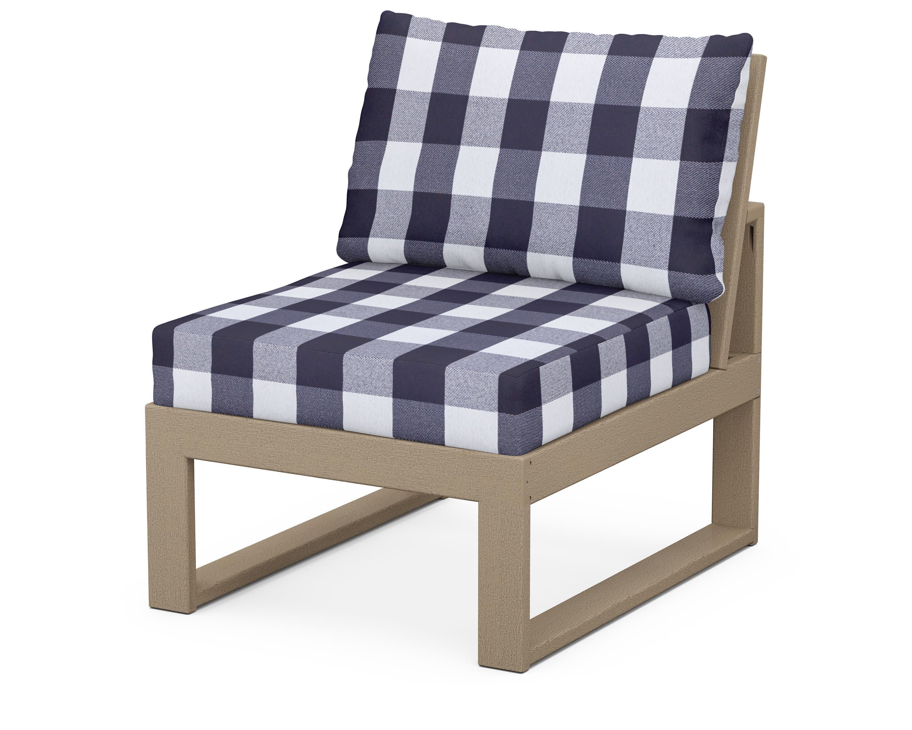 Modular Armless Chair in Vintage Sahara / Buffalo Plaid Navy
