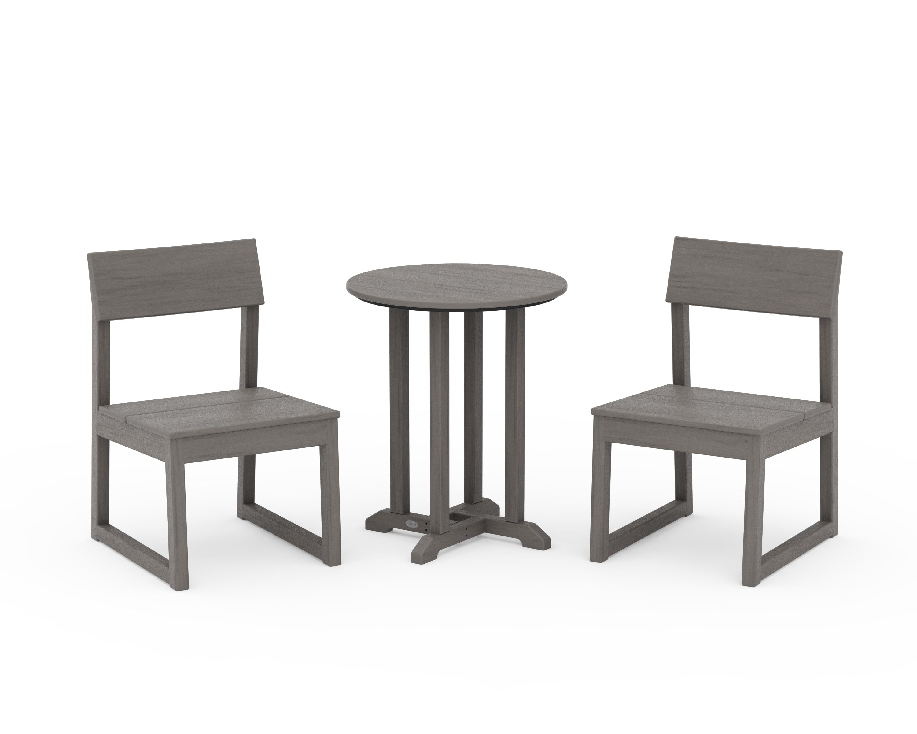 EDGE Side Chair 3-Piece Round Bistro Dining Set in Driftwood