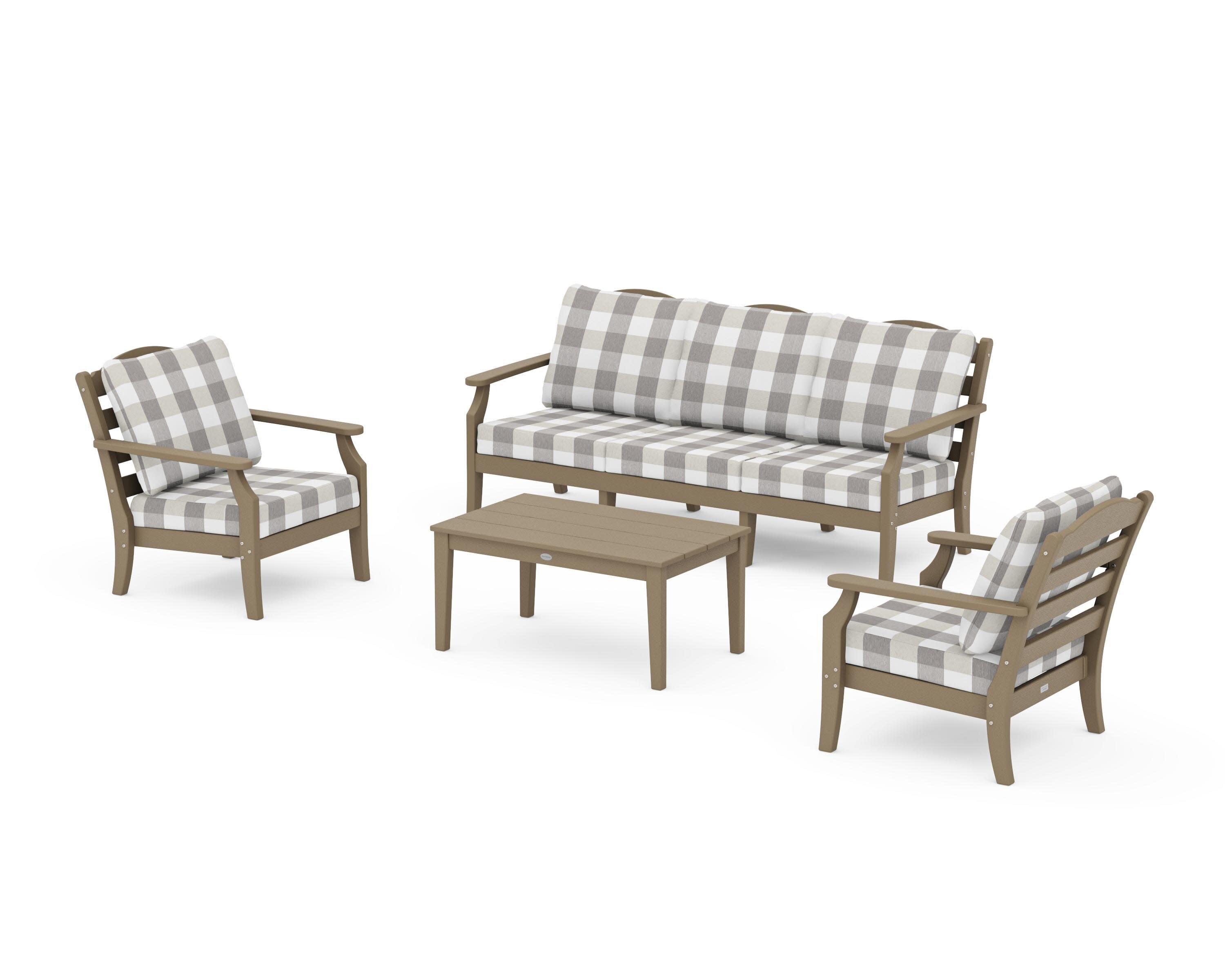 Savannah 4-Piece Deep Seating Set with Sofa in Vintage Sahara / Buffalo Plaid Grey Mist