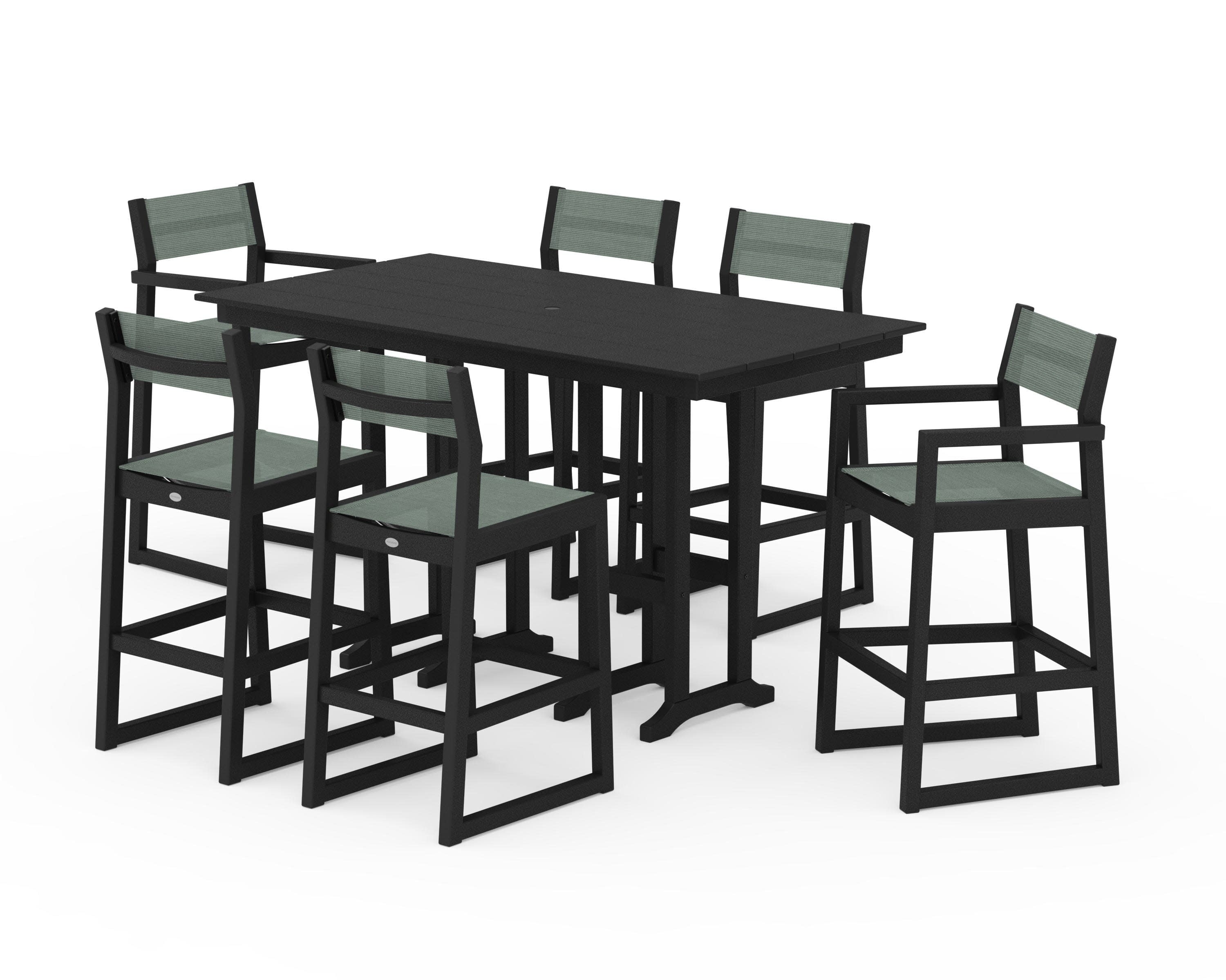EDGE Sling 7-Piece Farmhouse Bar Set in Black / Dupioni Sea Mist Sling