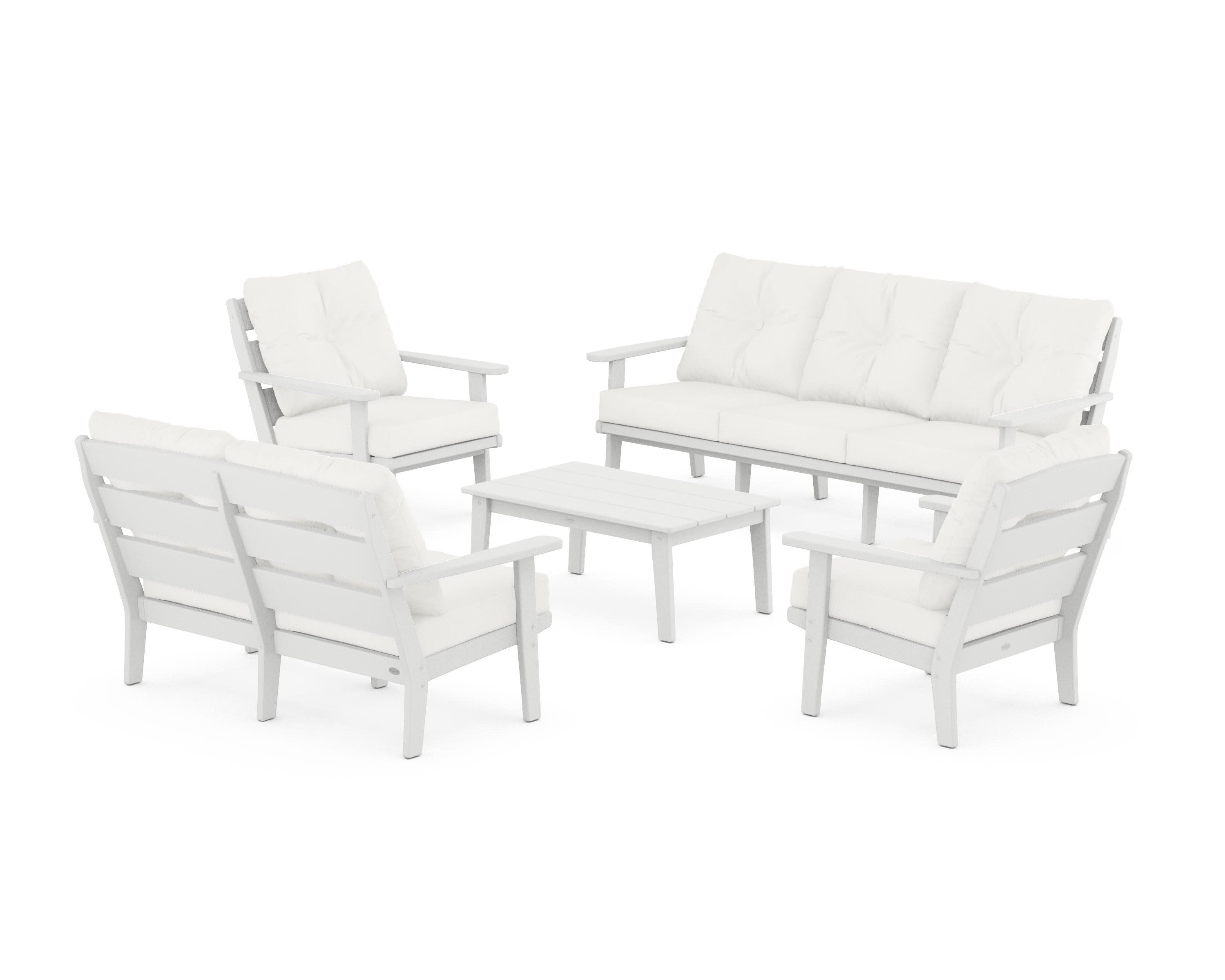 Lakeside 5-Piece Lounge Sofa Set in White / Natural Linen