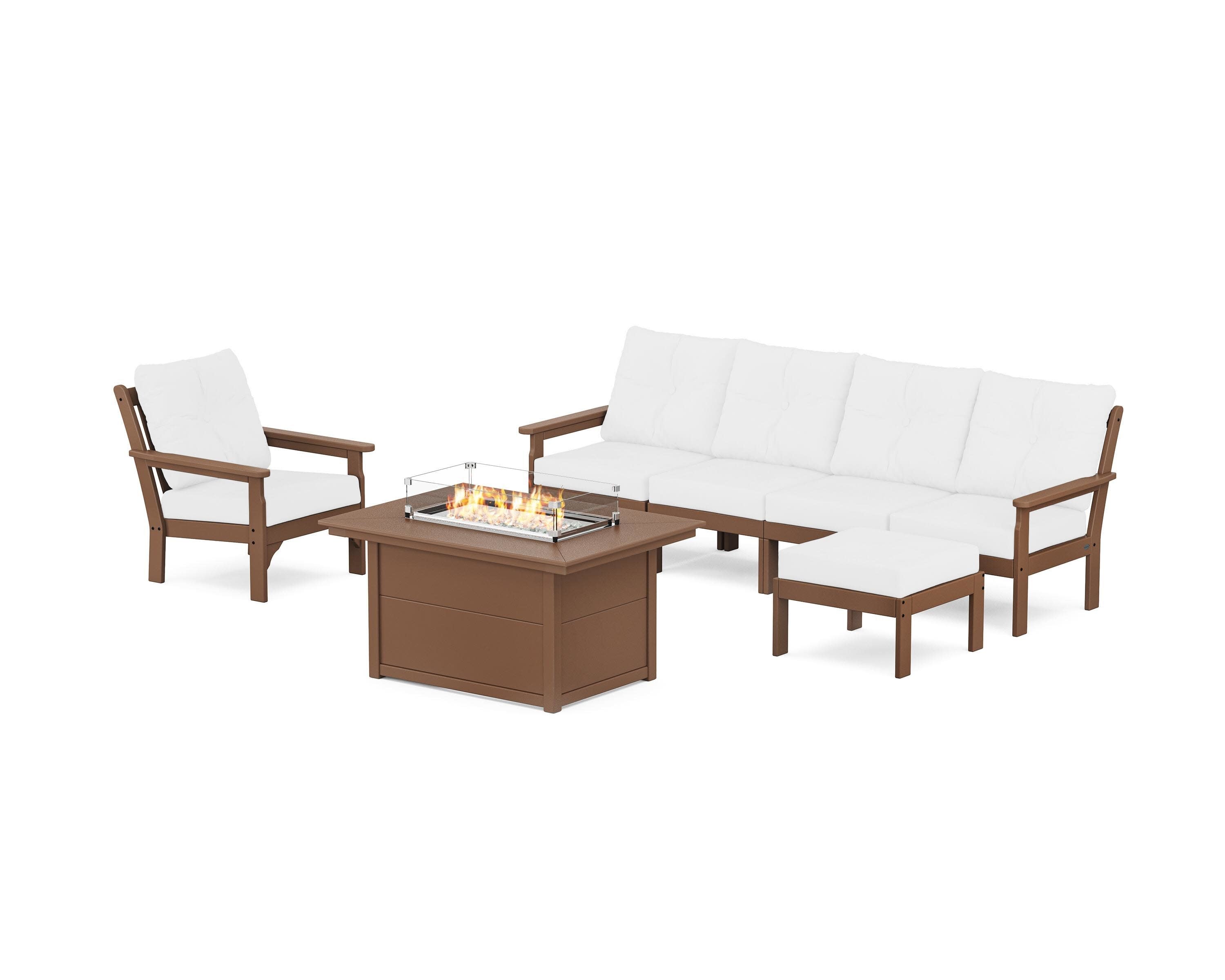 Vineyard Sectional Lounge and Fire Pit Set in Teak / Natural