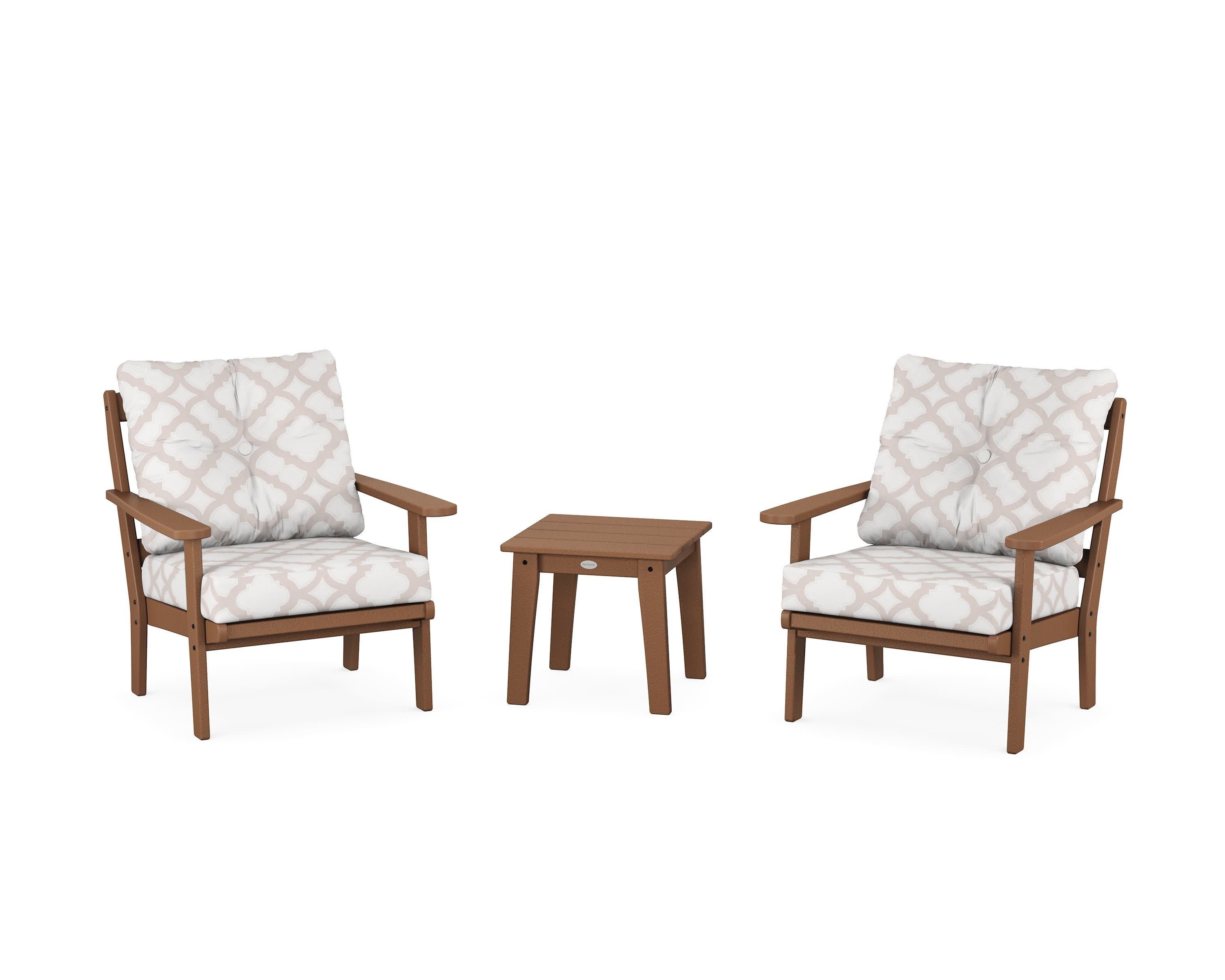 Mission 3-Piece Deep Seating Set in Teak / Trellis Dune Burlap