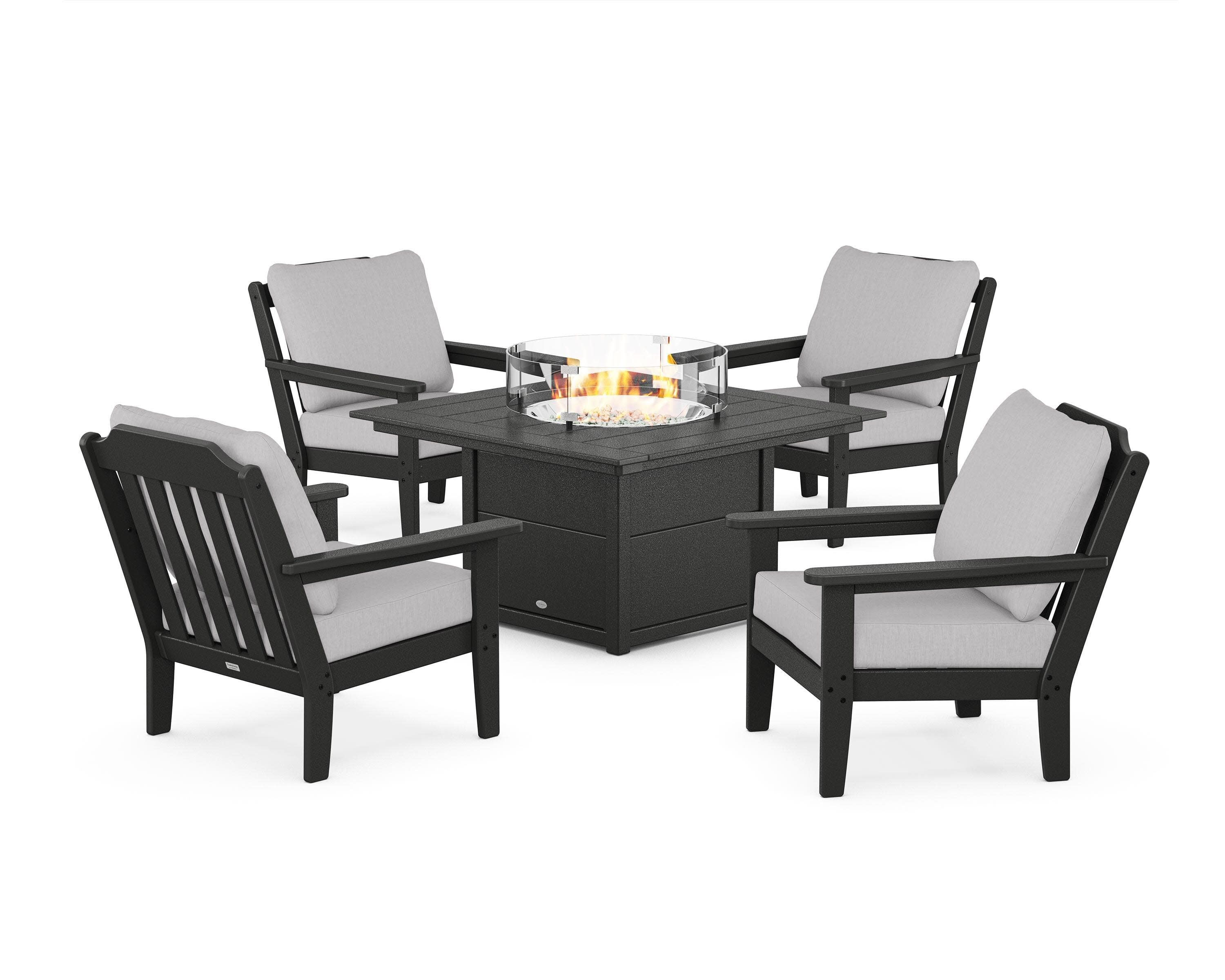 Cottage 5-Piece Deep Seating Set with Fire Pit Table in Black / Granite