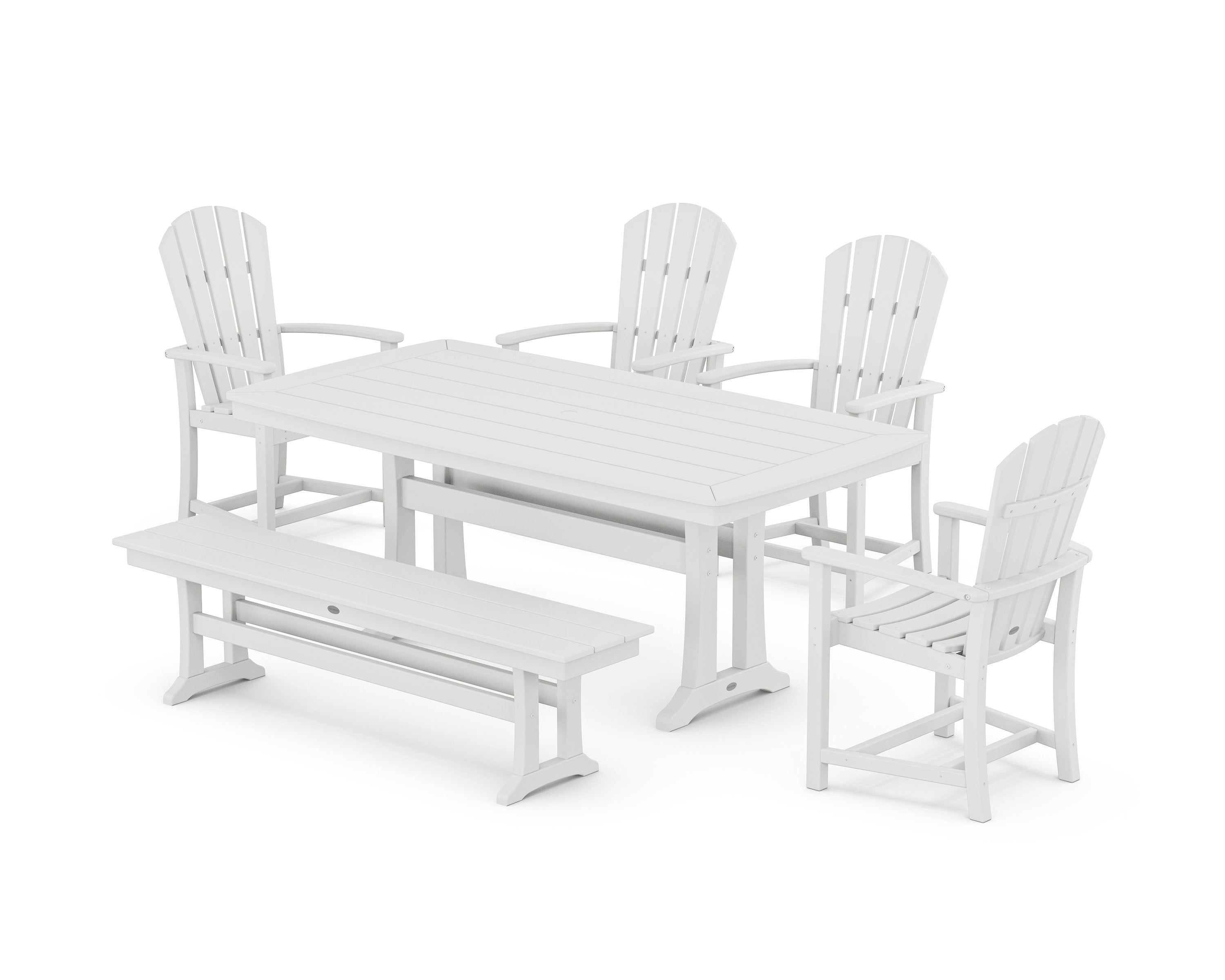 Palm Coast 6-Piece Dining Set with Trestle Legs and Bench in White