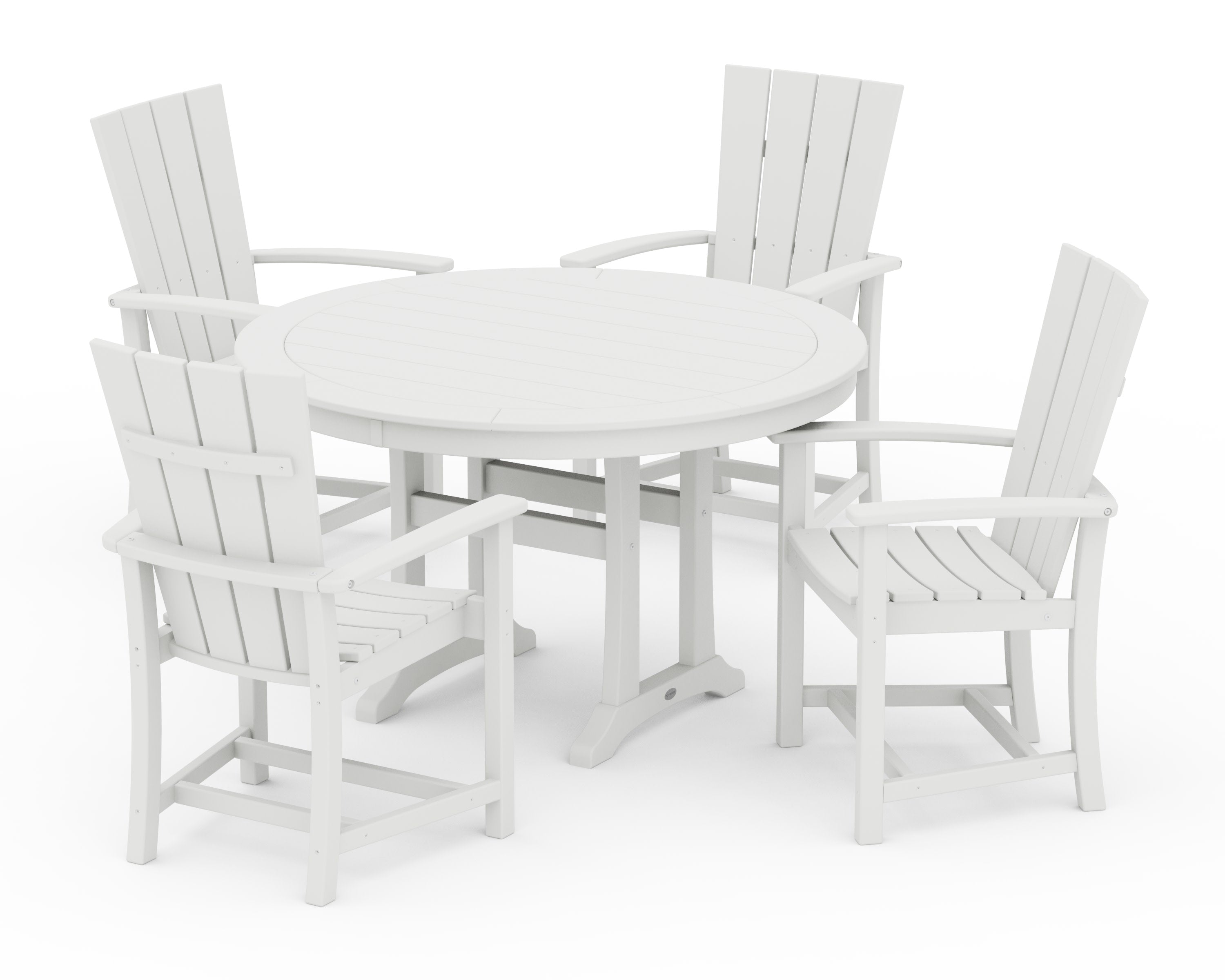 Quattro 5-Piece Round Dining Set with Trestle Legs in White