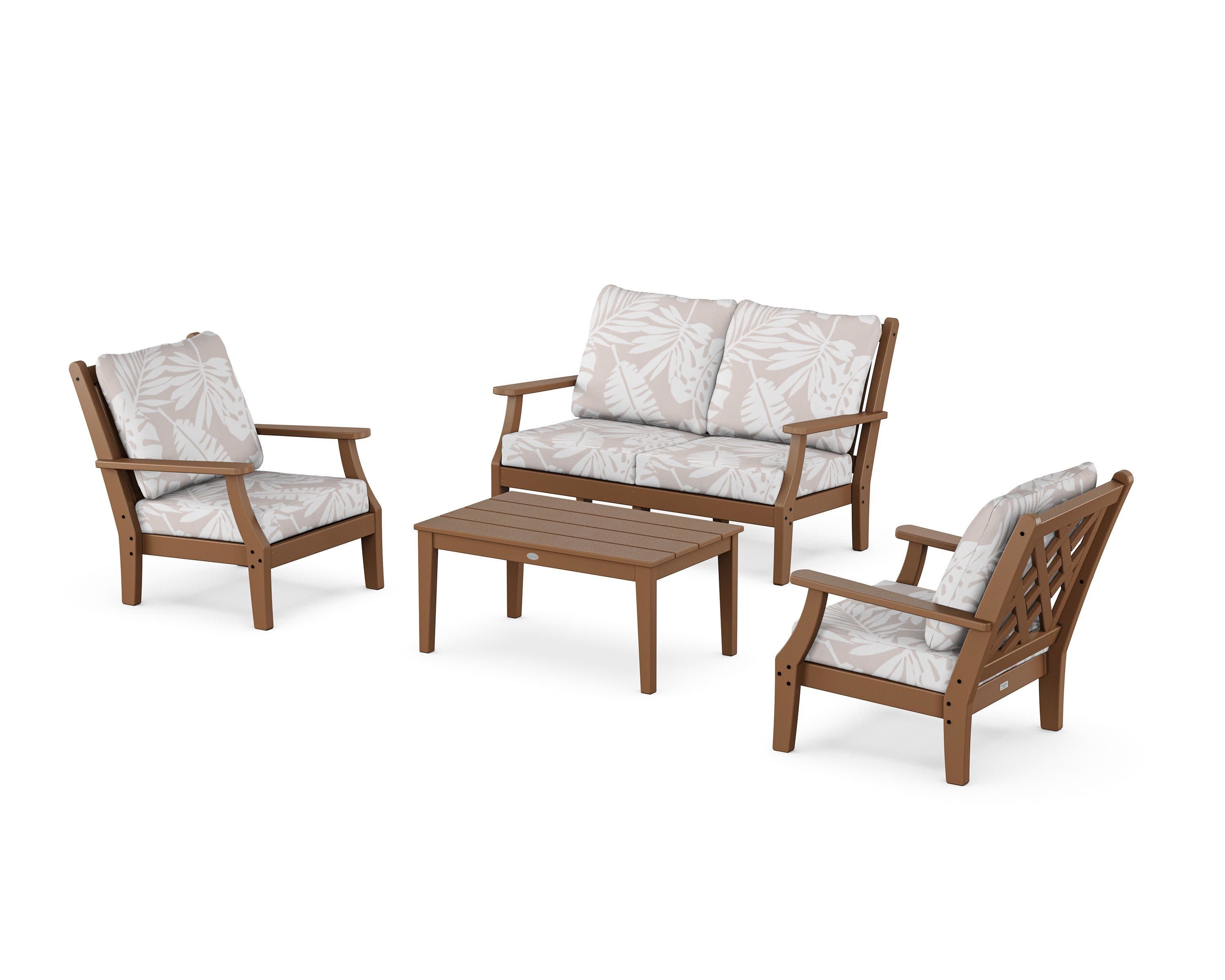 Wovendale 4-Piece Deep Seating Set with Loveseat in Teak / Leaf Dune Burlap