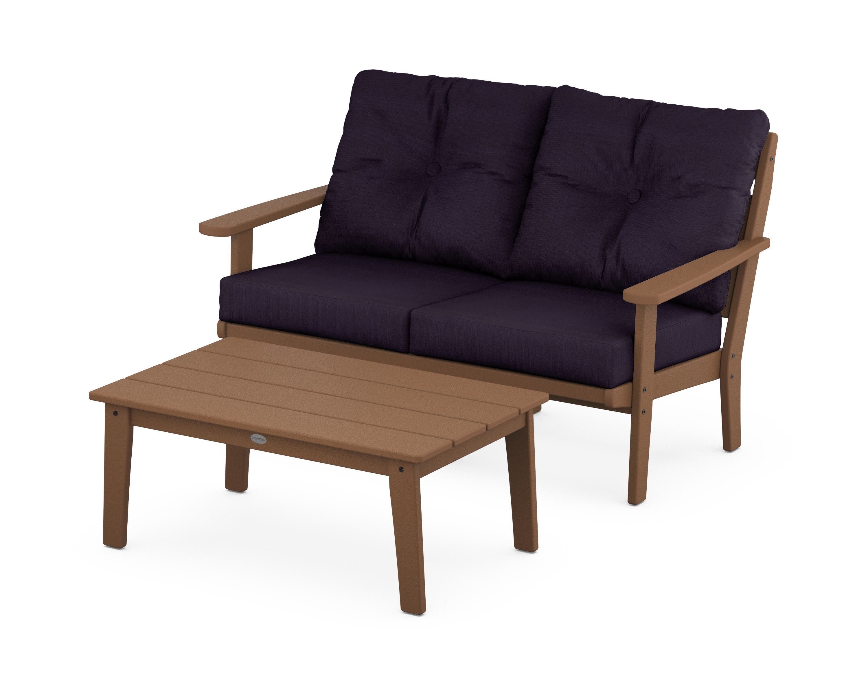 Lakeside 2-Piece Lounge Loveseat Set in Teak / Navy Linen
