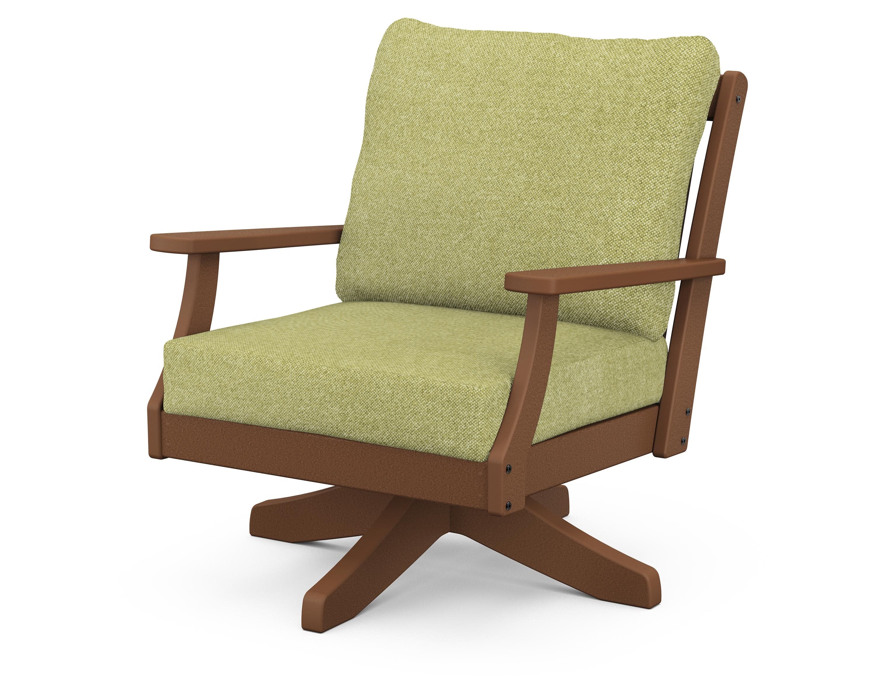 Braxton Deep Seating Swivel Chair in Teak / Chartreuse Boucle