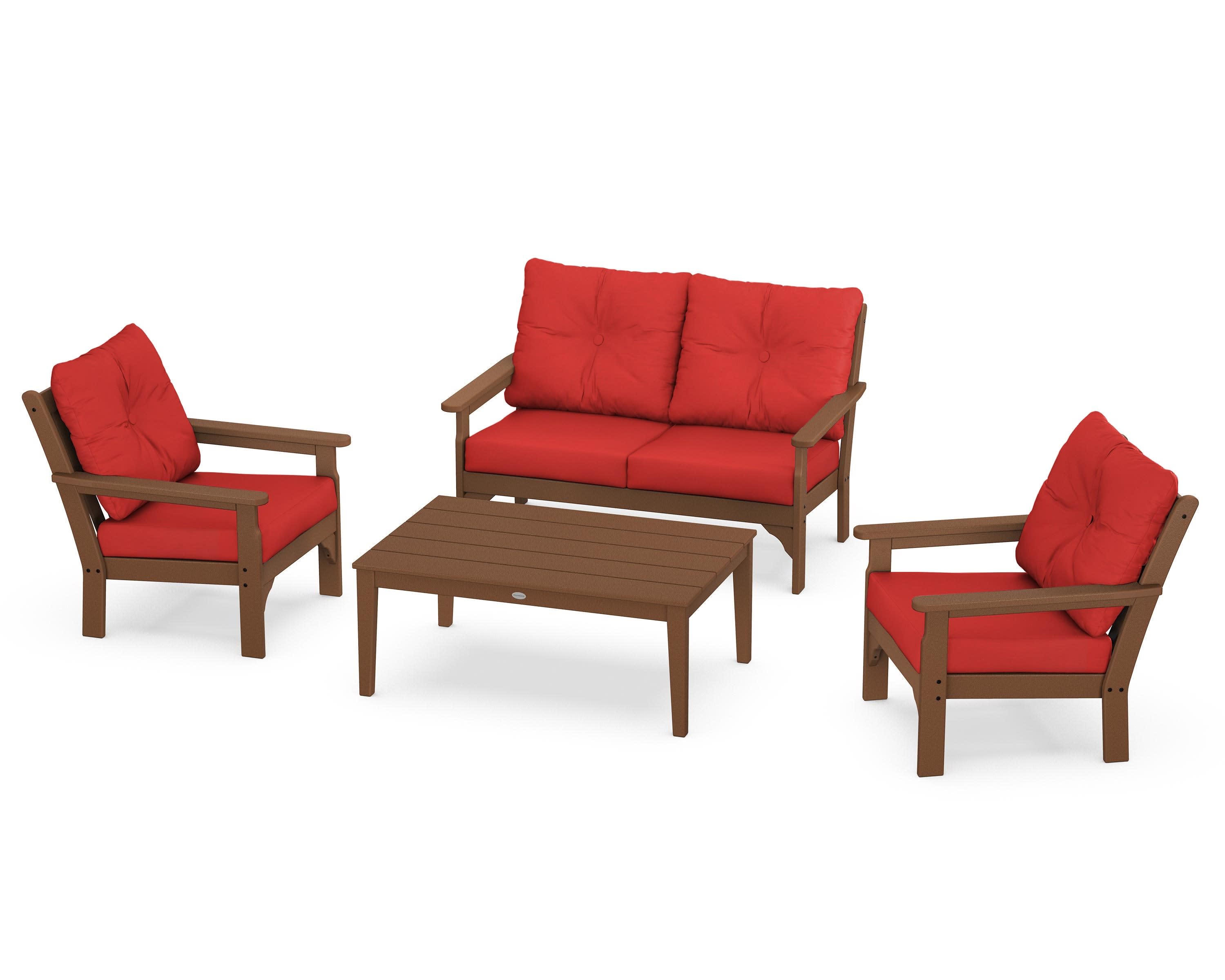 Vineyard 4-Piece Deep Seating Set in Teak / Crimson Linen