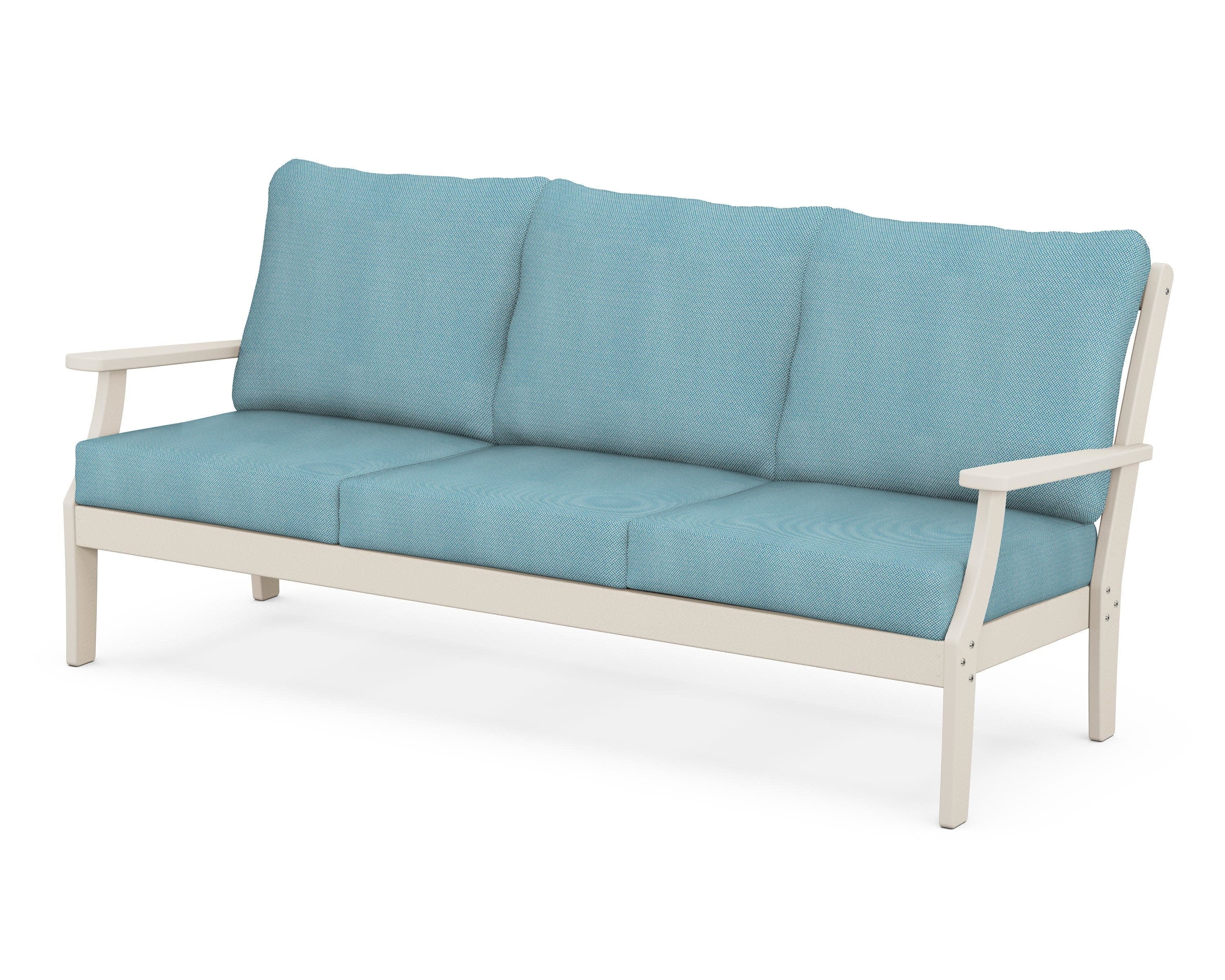 Braxton Deep Seating Sofa in Sand / Lattice Sky Blue