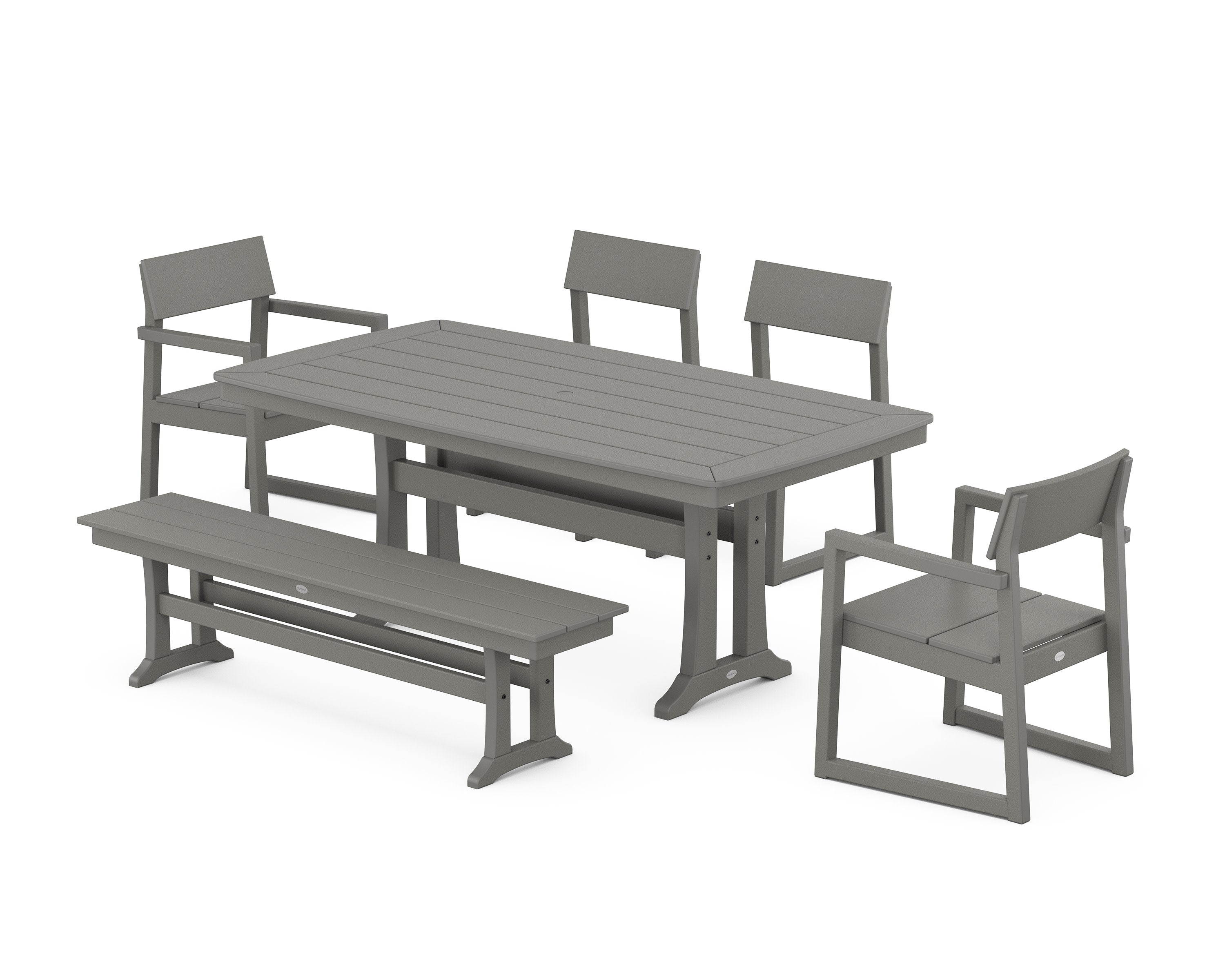 EDGE 6-Piece Dining Set with Trestle Legs in Slate Grey