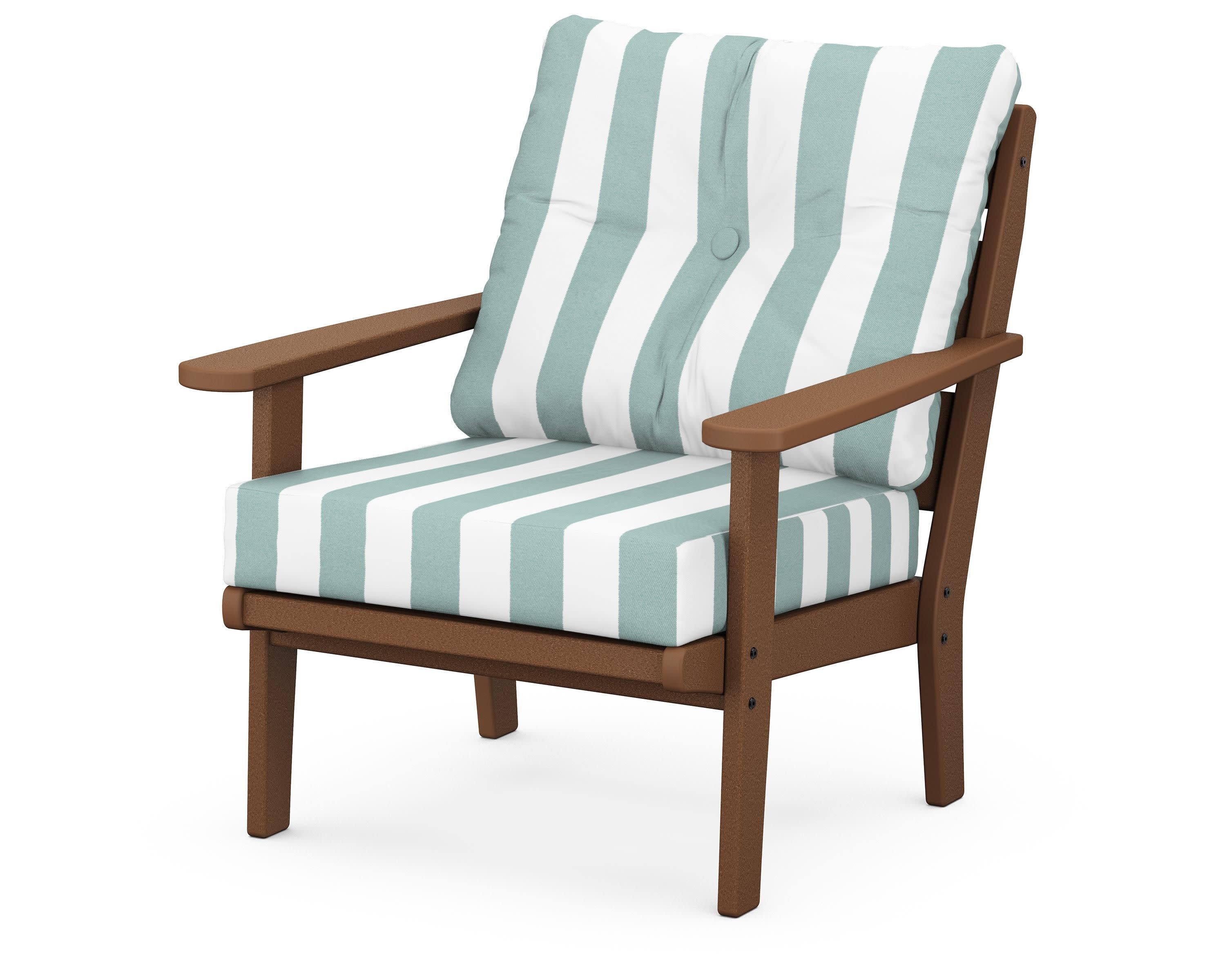 Lakeside Deep Seating Chair in Teak / Cabana Stripe Glacier Spa