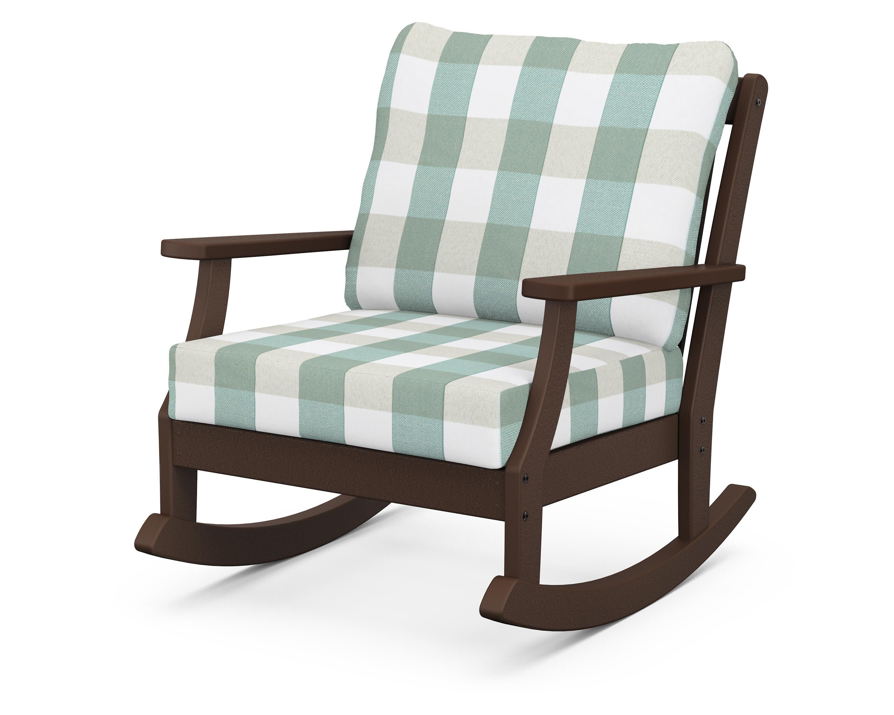 Braxton Deep Seating Rocking Chair in Mahogany / Buffalo Plaid Glacier Spa