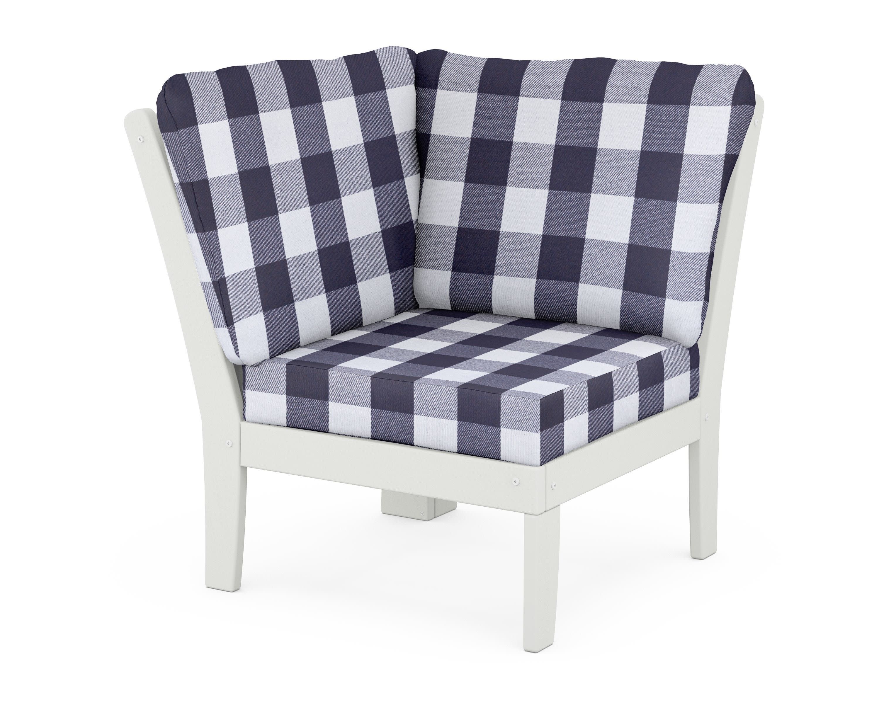 Braxton Modular Corner Chair in Vintage White / Buffalo Plaid Navy