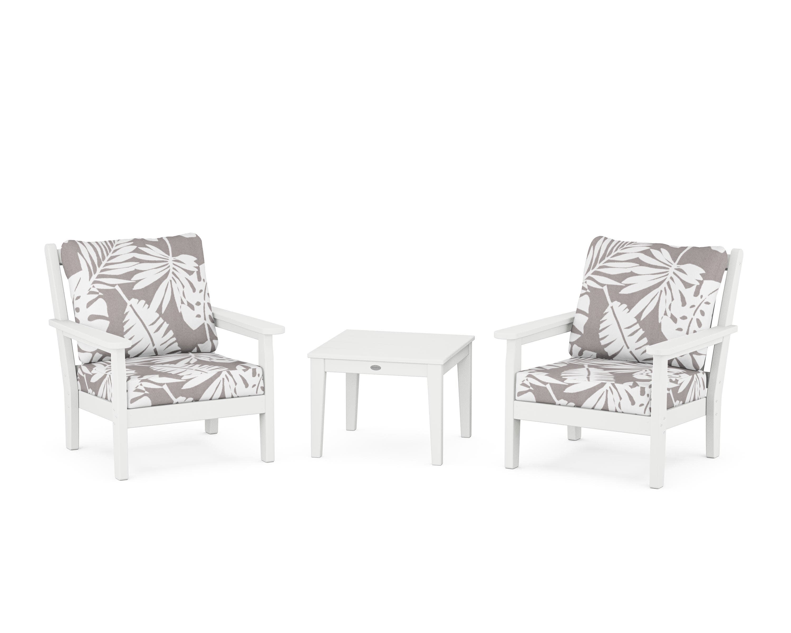 Chippendale 3-Piece Deep Seating Set in White / Leaf Grey Mist