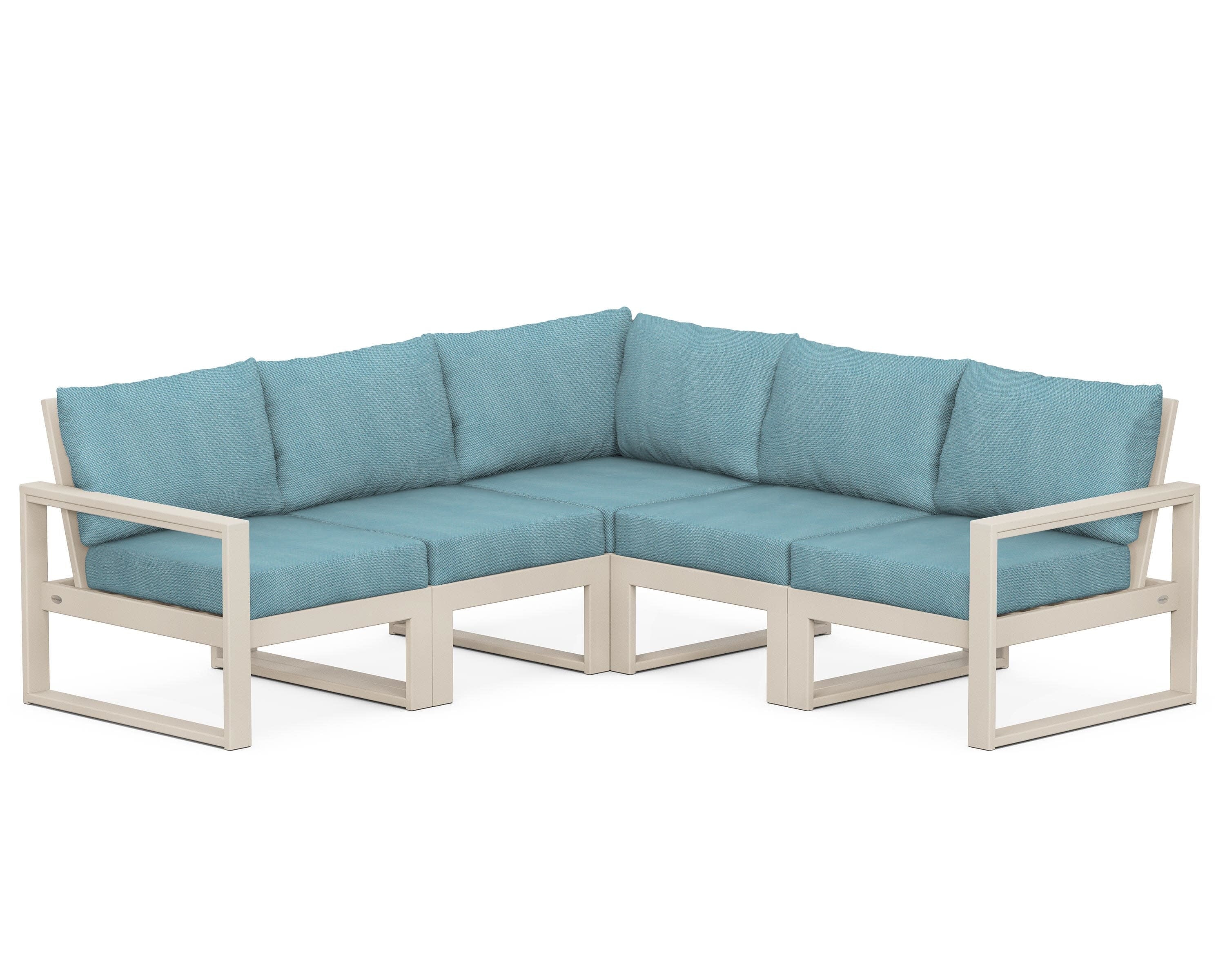 EDGE 5-Piece Modular Deep Seating Set in Sand / Lattice Sky Blue