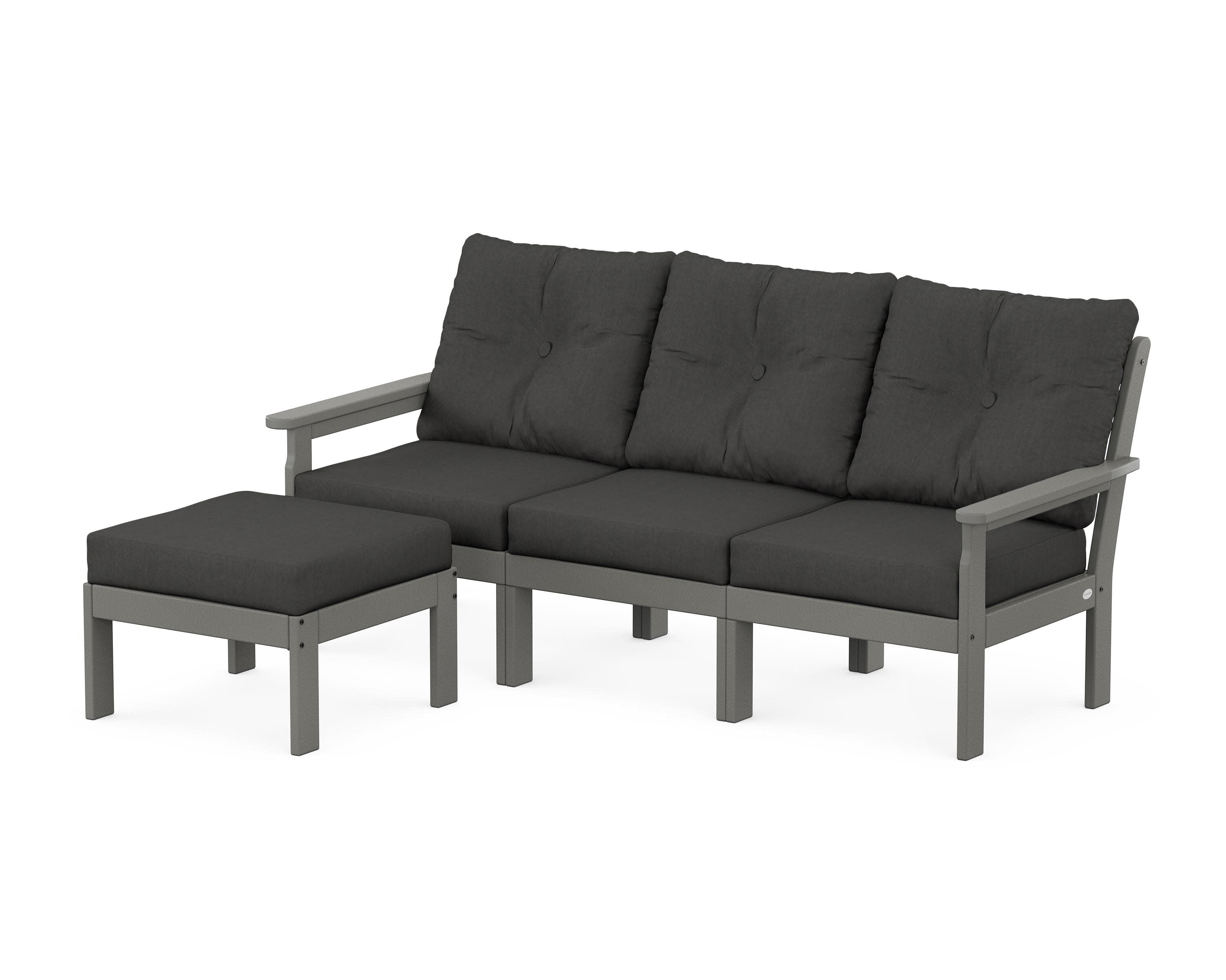 Vineyard 4-Piece Sectional with Ottoman in Slate Grey / Spectrum Carbon