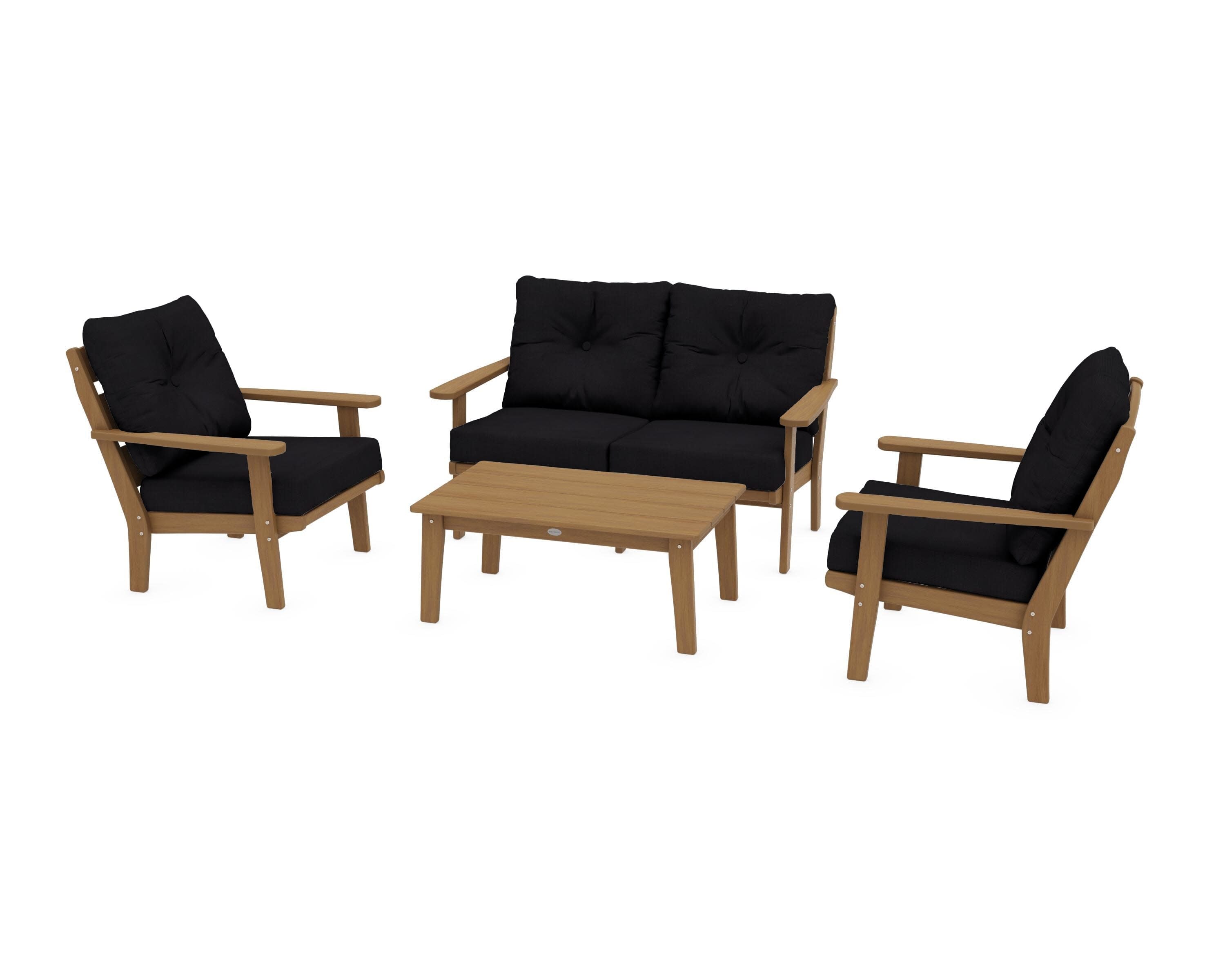 Lakeside 4-Piece Deep Seating Set in Natural / Midnight Linen