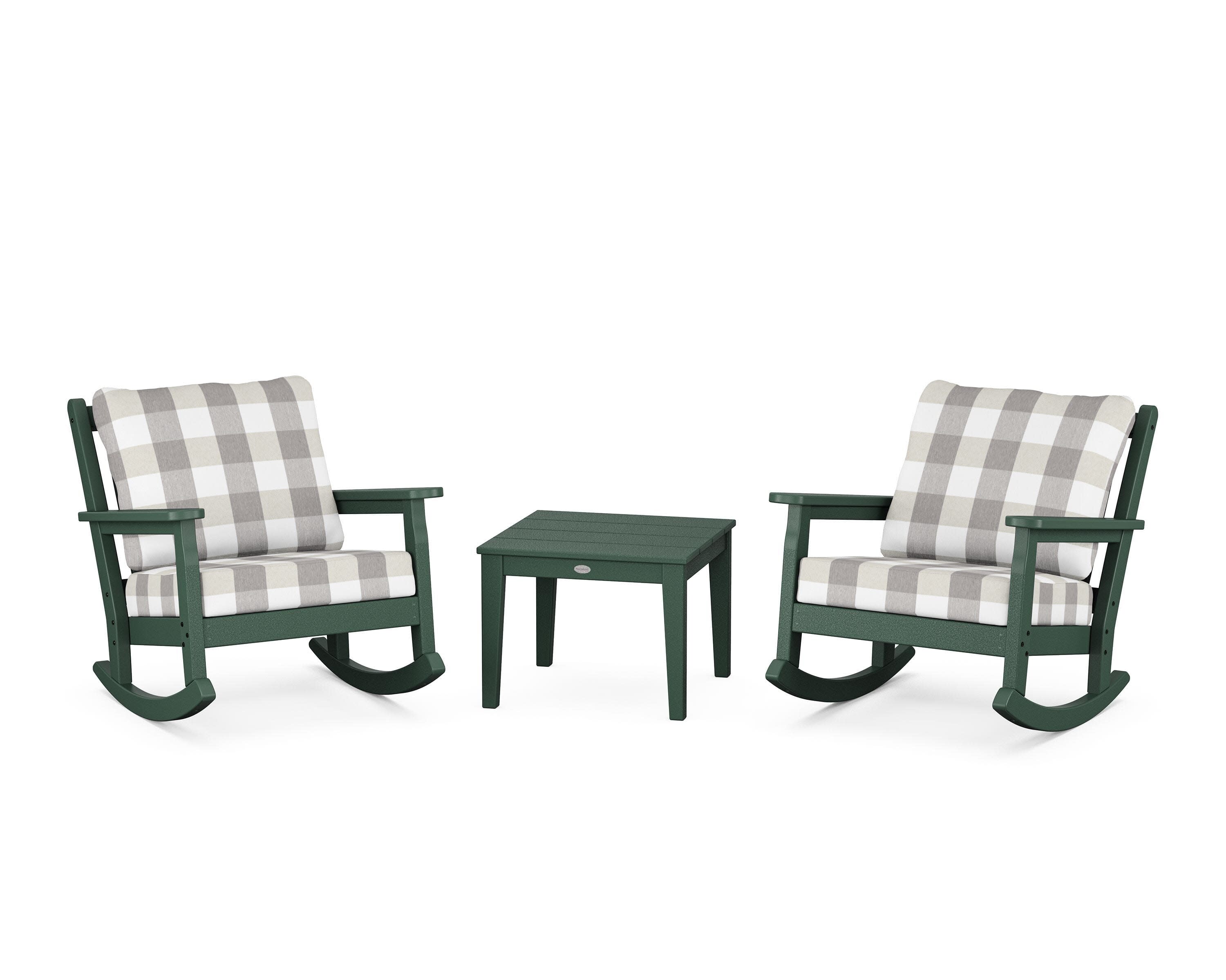 Chippendale 3-Piece Deep Seating Rocker Set in Green / Buffalo Plaid Grey Mist