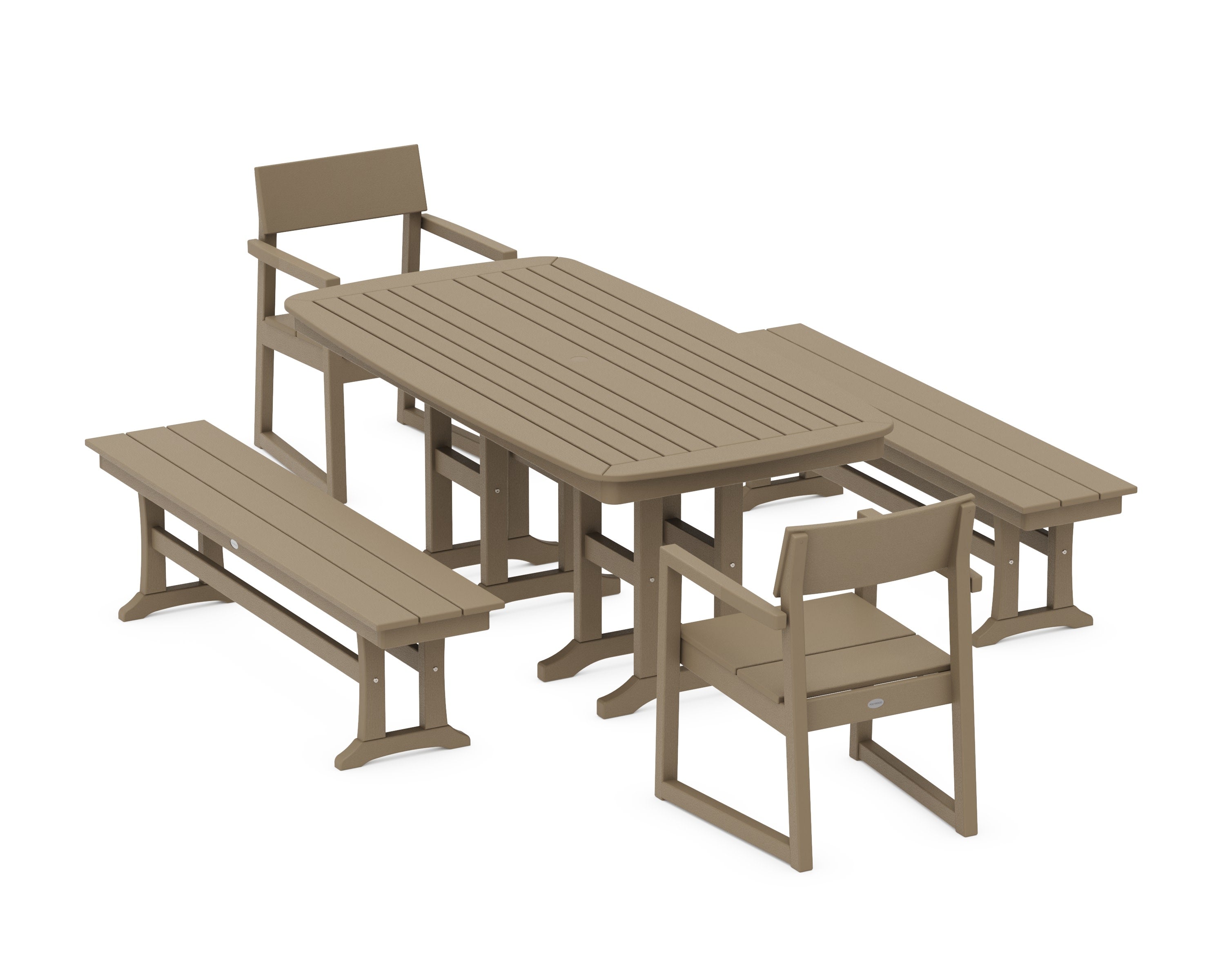 EDGE 5-Piece Dining Set with Benches in Vintage Sahara