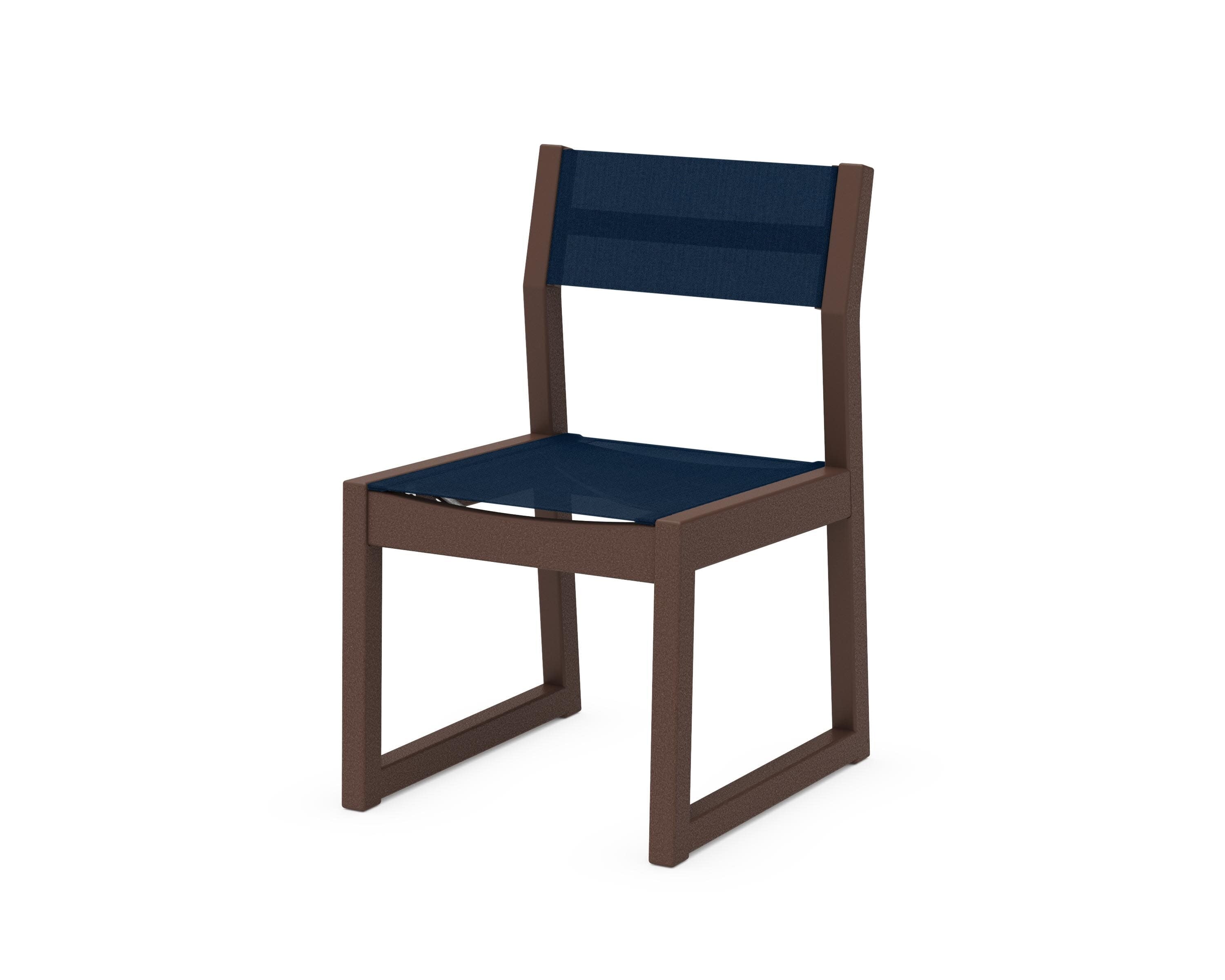 EDGE Sling Dining Side Chair in Mahogany / Navy Blue Sling
