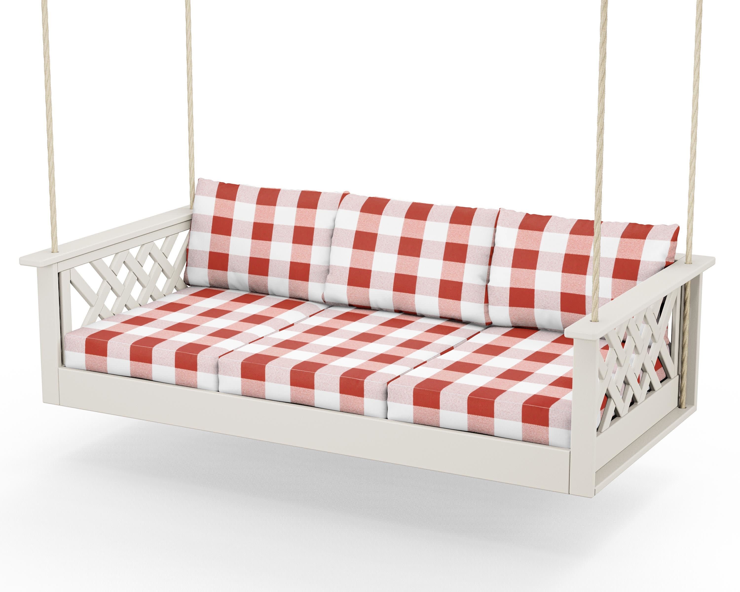 Wovendale Daybed Swing in Sand / Buffalo Plaid Crimson