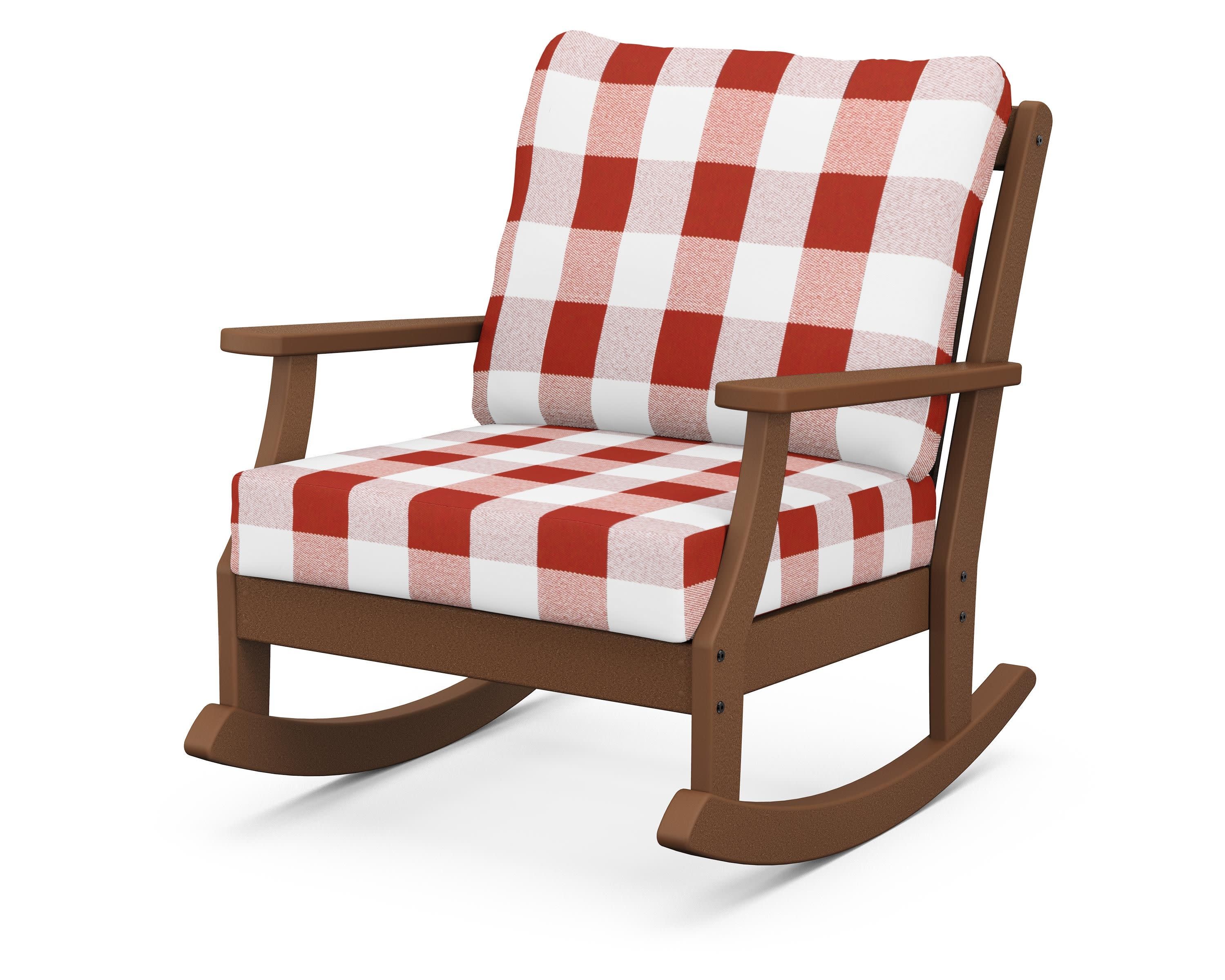 Braxton Deep Seating Rocking Chair in Teak / Buffalo Plaid Crimson
