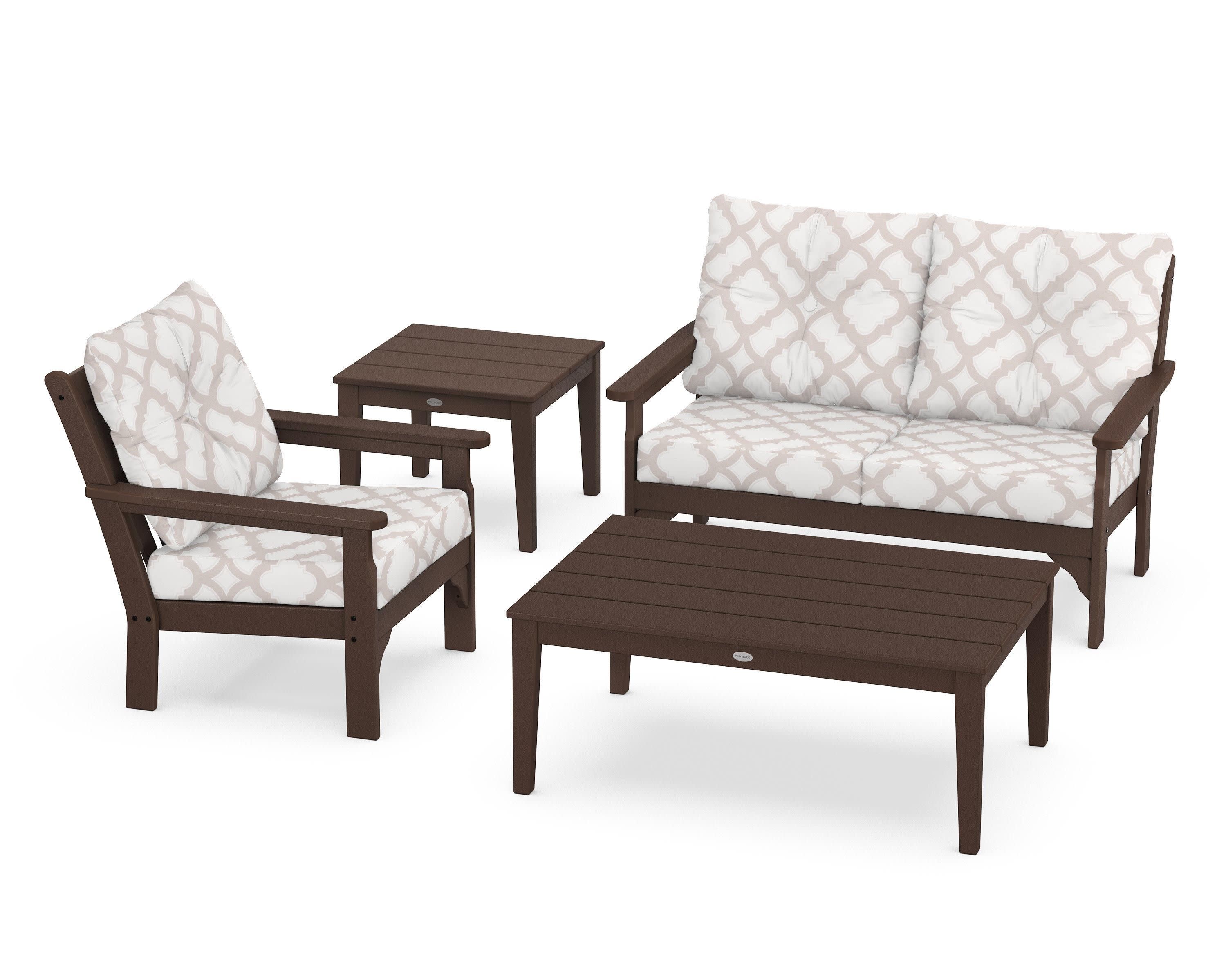 Vineyard 4-Piece Deep Seating Set in Mahogany / Trellis Dune Burlap