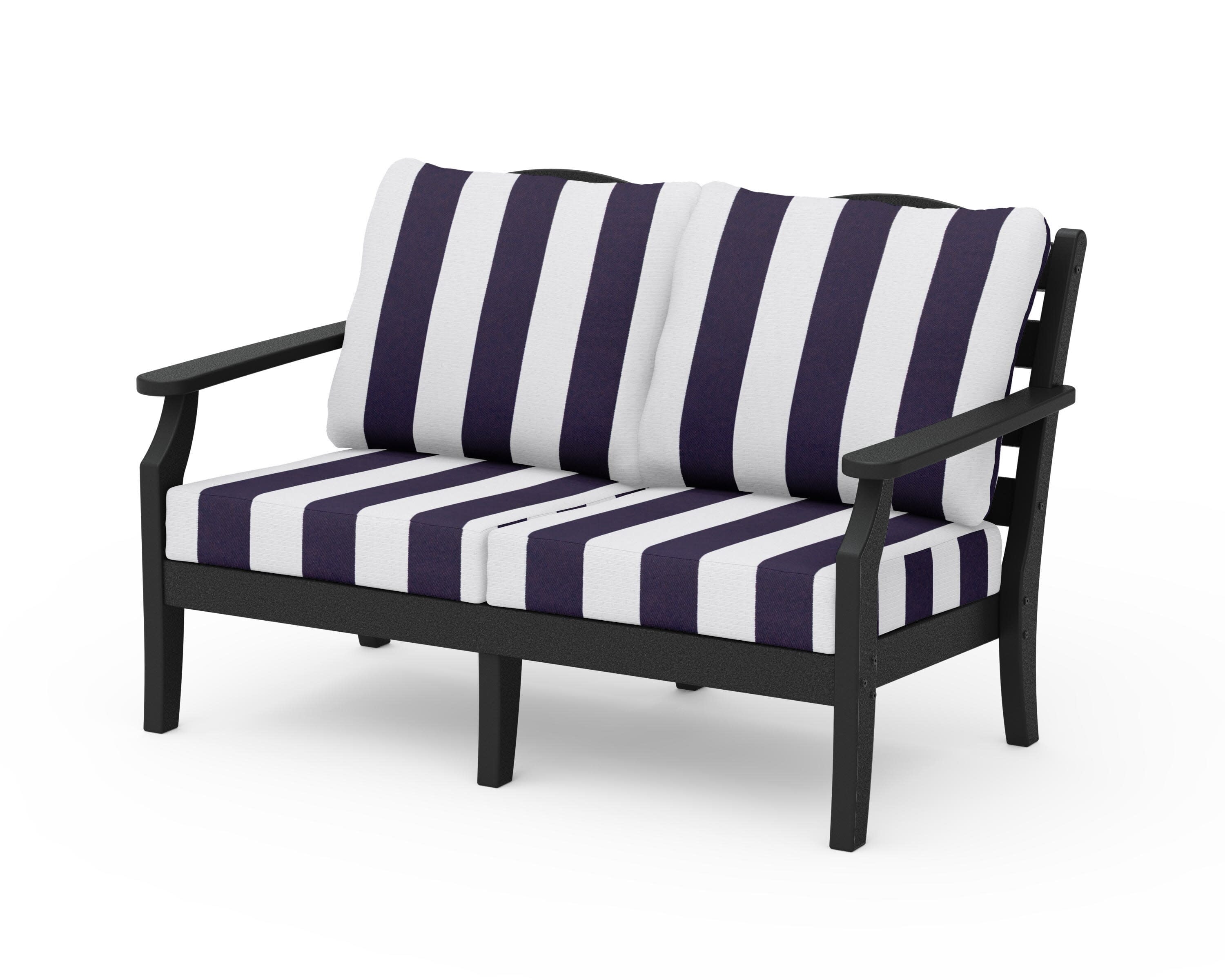 Savannah Deep Seating Loveseat in Black / Cabana Stripe Navy