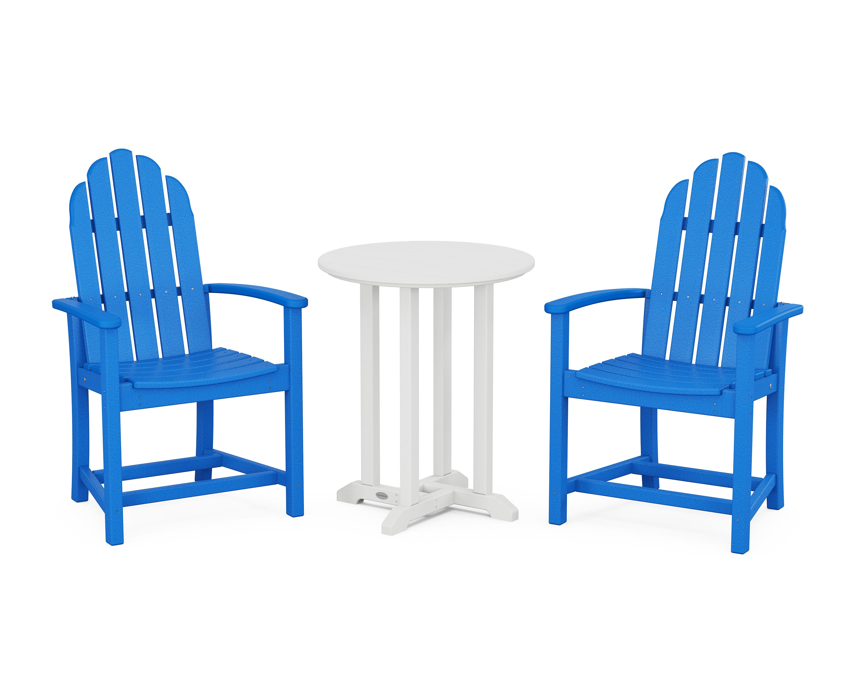 Classic Adirondack 3-Piece Round Bistro Dining Set in Pacific Blue / White