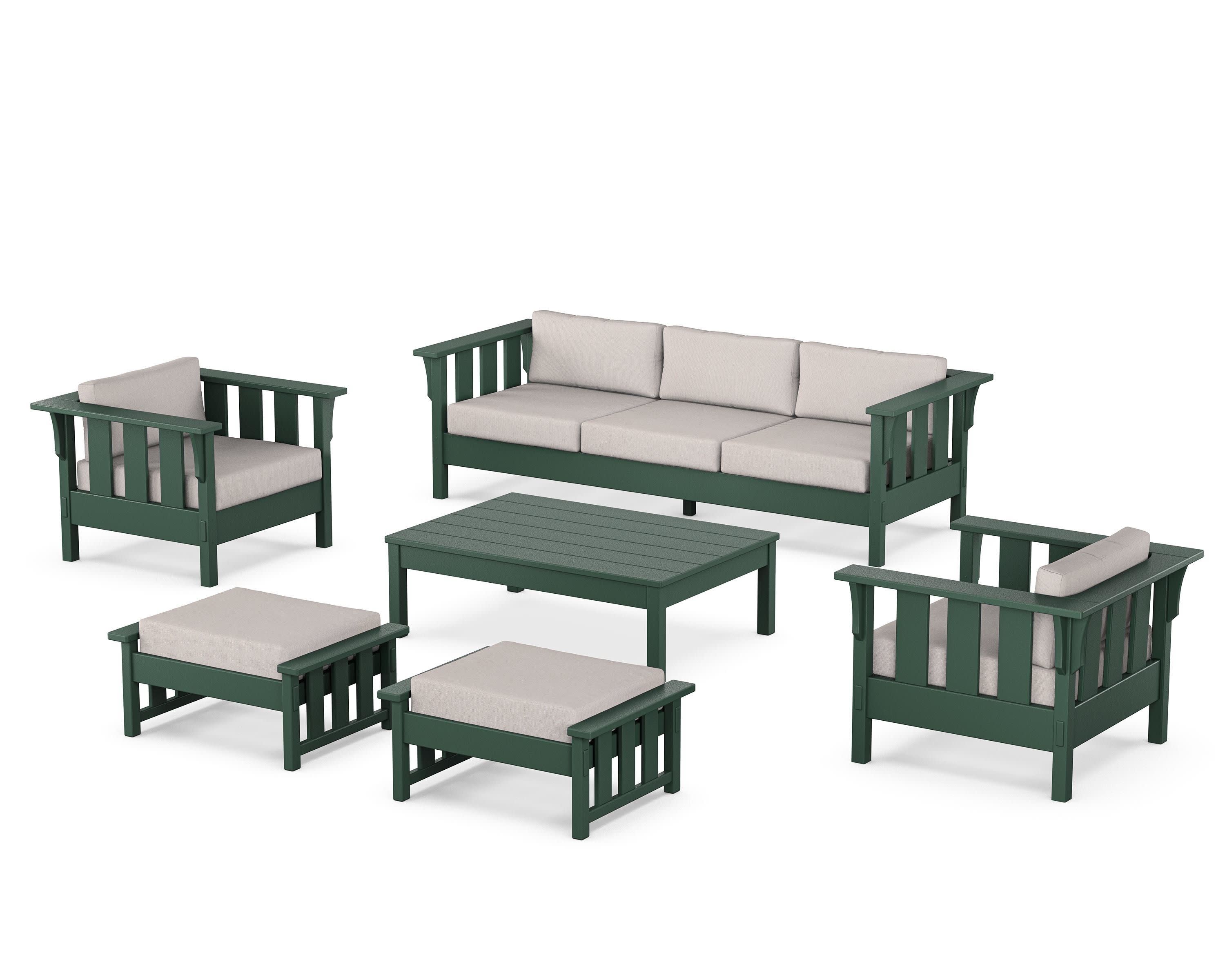 Acadia 6-Piece Lounge Sofa Set in Green / Dune Burlap