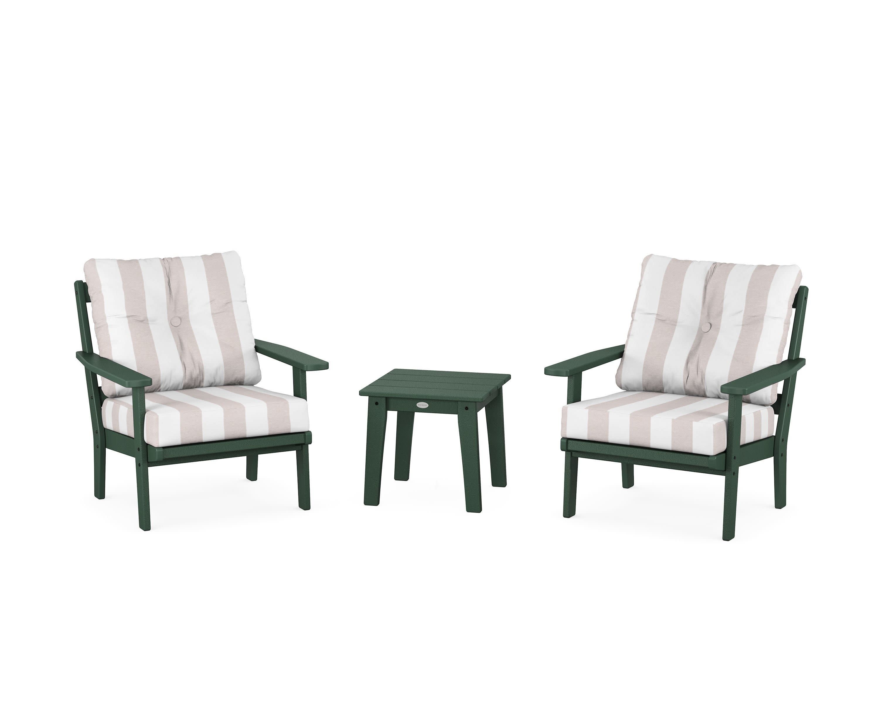 Oxford 3-Piece Deep Seating Set in Green / Cabana Stripe Dune Burlap